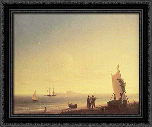 Ivan Aivazovsky 'View on the Capri' 24x20 Inch Black Ornate Wood Framed Canvas Art Print - Classic Seascape Painting for Living Room, Bedroom & Office Decor