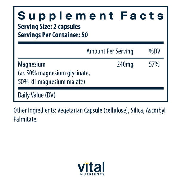 Vital Nutrients Magnesium Glycinate Malate 120mg Supplement - Supports Muscle Relaxation, Sleep & Stress Relief for Active Lifestyles