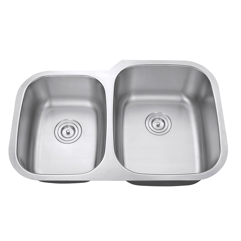Premium DAX 40/60 Double Bowl Undermount Kitchen Sink - 18 Gauge Stainless Steel with Brushed Finish - 32 x 20.75 x 9 Inches (DAX 3120R) - Perfect for Modern Kitchens, Restaurant Prep & Heavy-Duty Use