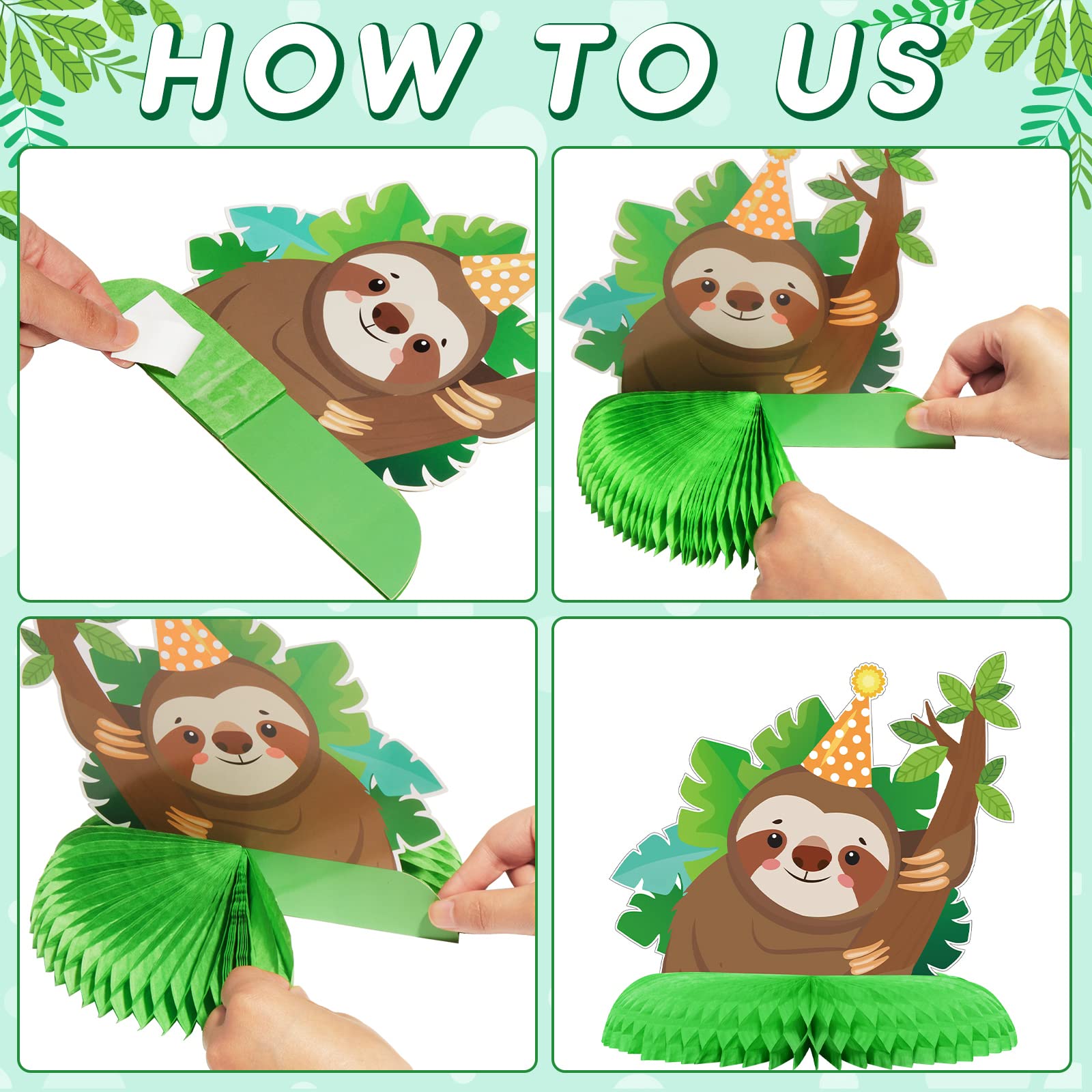 Sloth Birthday Party Decorations Set - Sloth Theme Happy Birthday Banner, Cake Toppers & 3-Piece Honeycomb Table Centerpieces for Baby Showers, Kids Birthdays & Sloth-Themed Events