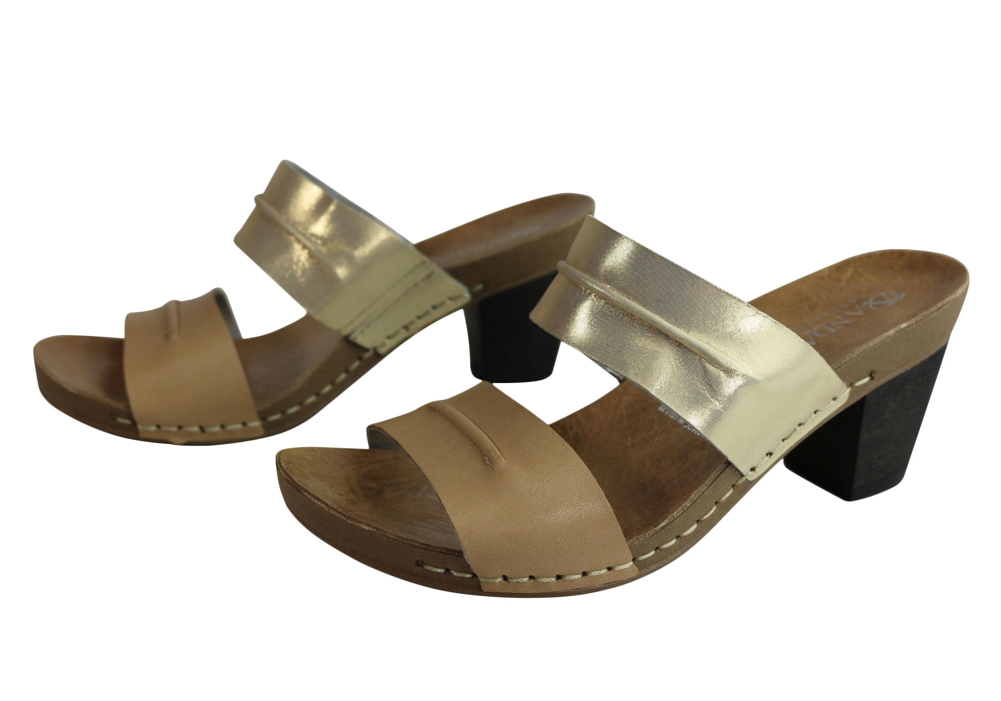 Andacco Vincenza Women's Leather Mid Heel Sandals Slides - Comfortable Brazilian Made Shoes for Casual Outings & Summer Weddings
