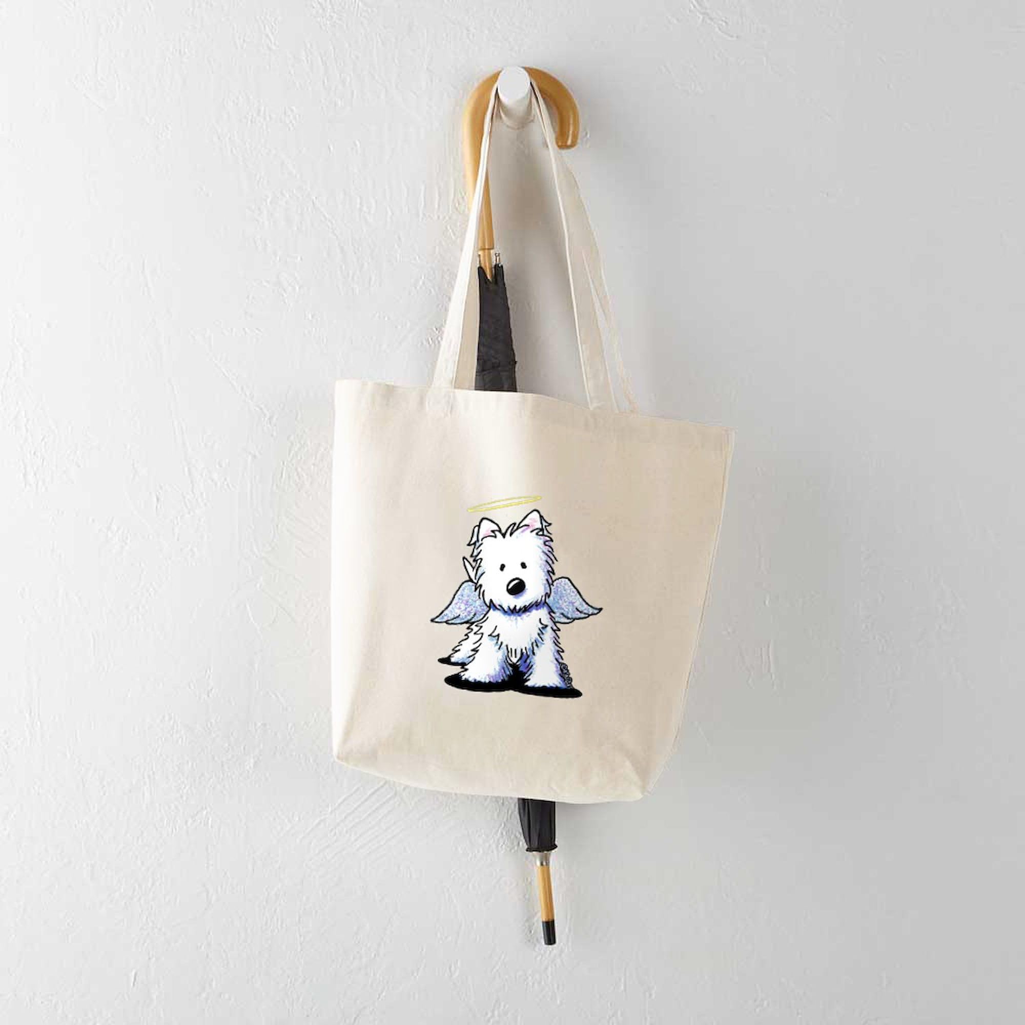 Westie Angel Tote Bag - Natural Canvas Reusable Shopping Bag for Women | Eco-Friendly Grocery Tote for Beach, Market & Everyday Use