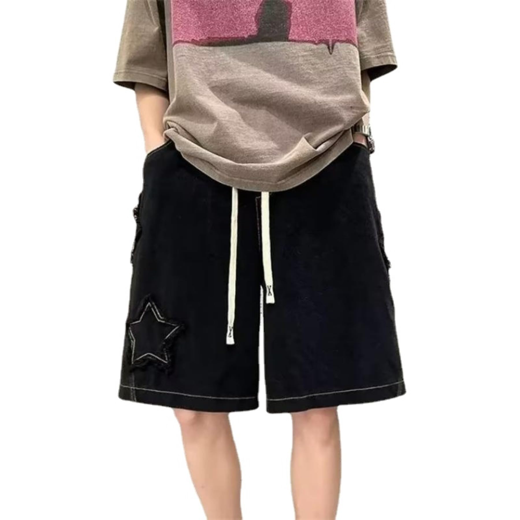 Trendy Y2K Streetwear Jorts - Drawstring Baggy Jean Shorts with Elastic Waist | Oversized Denim Shorts for Women & Men | Perfect for Summer Outfits, Music Festivals & Retro Fashion