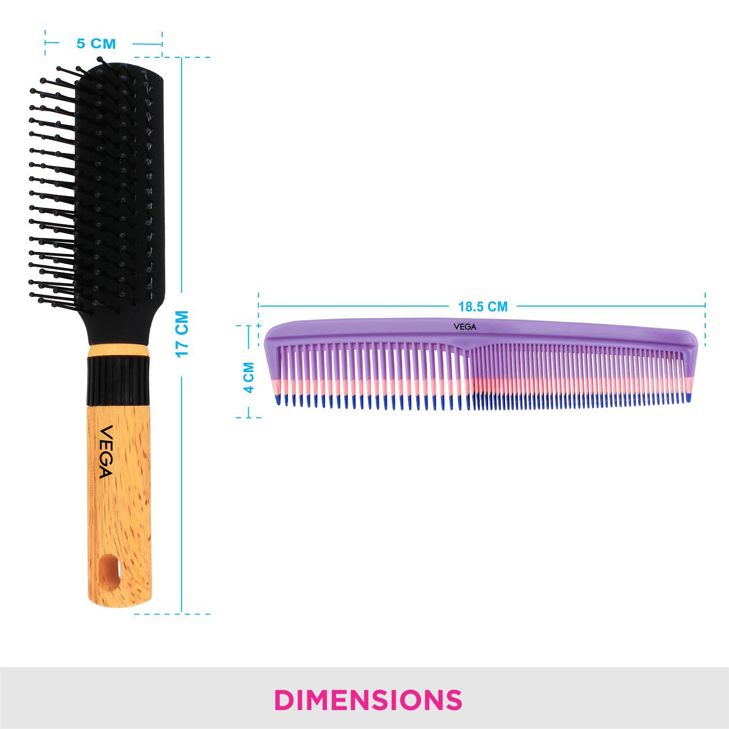 Vega Flat Hair Brush & Comb Set for Men & Women - 2 Piece Styling Kit (VCP-08) | India's Top Hair Brush Brand | Perfect for Daily Styling, Detangling & Salon-Quality Results at Home