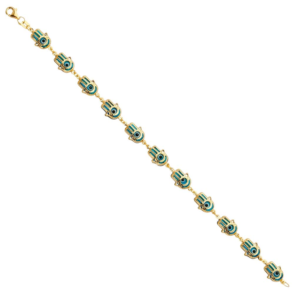 14K Yellow Gold Hamsa Evil Eye Bracelet for Women - Blue Eye Protection Charm Bangle - Spiritual Jewelry Gift for Her - Perfect for Daily Wear, Meditation & Positive Energy