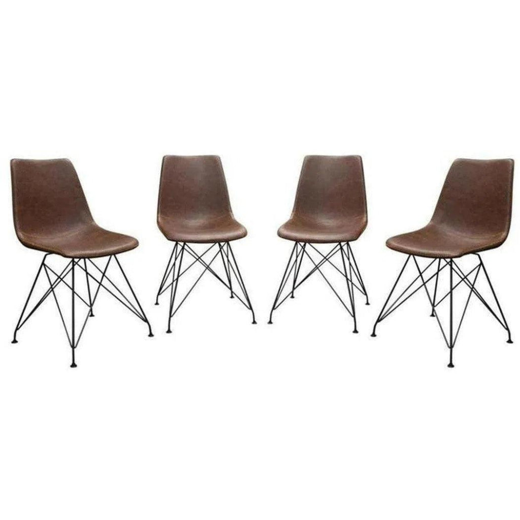 4-Piece Chocolate Leather Dining Chairs with Black Metal Base - Modern Kitchen & Dining Room Furniture Set for Home, Restaurant, or Office