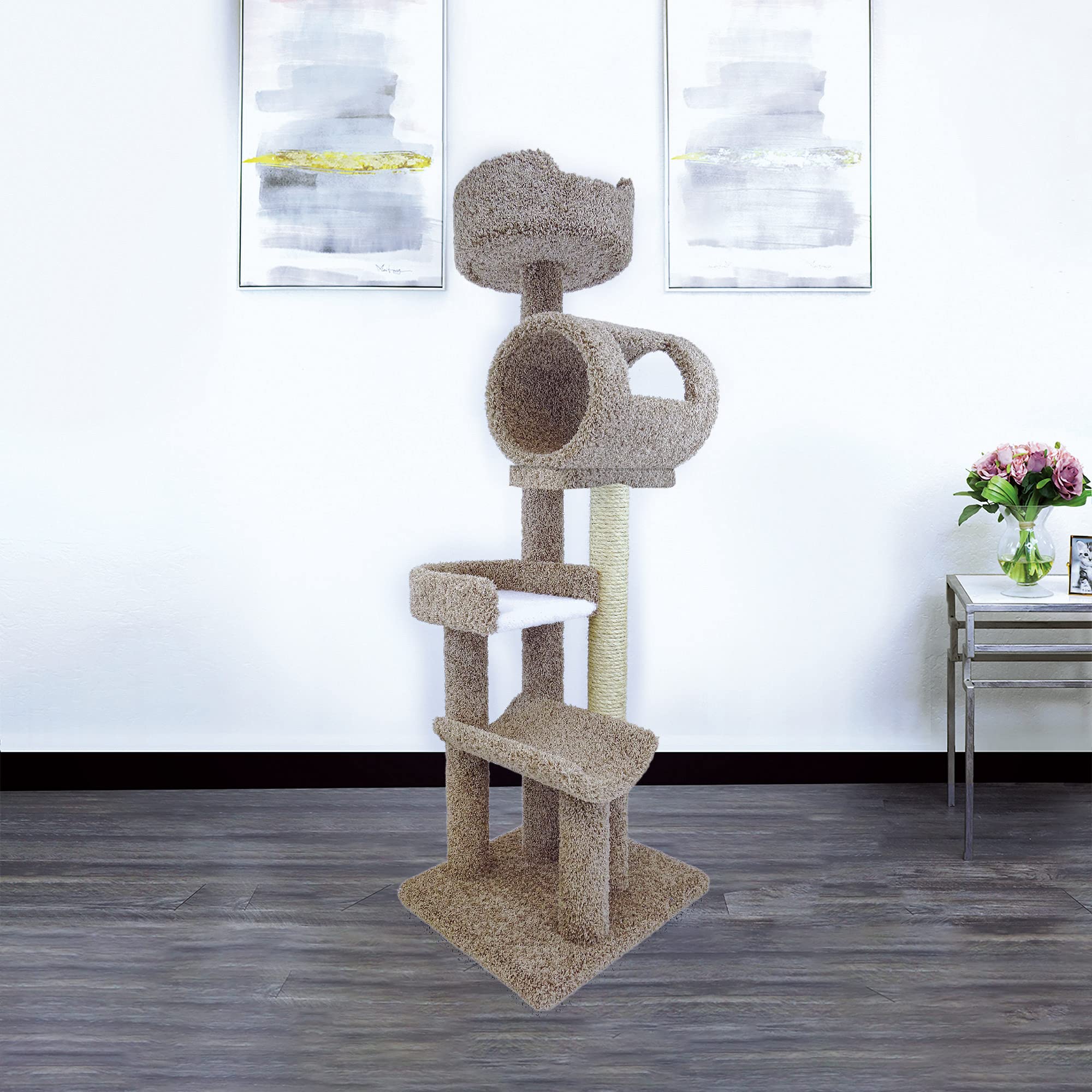 Premium Solid Wood Cat Climbing Tower & Condo - Multi-Level Cat Tree with Scratching Posts for Indoor Cats - Perfect for Play, Exercise & Relaxation in Home or Office