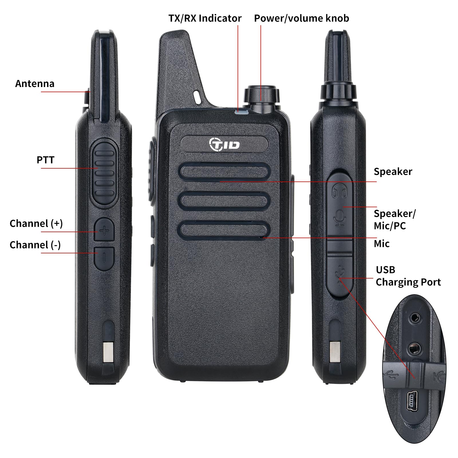 TIDRADO TD-M8s Long Range Walkie Talkies for Adults - 6 Pack Rechargeable Two Way Radios with VOX & Earpiece - License-Free Communication for School, Retail, Church, Restaurant - Perfect for Outdoor Adventures, Events & Emergency Preparedness