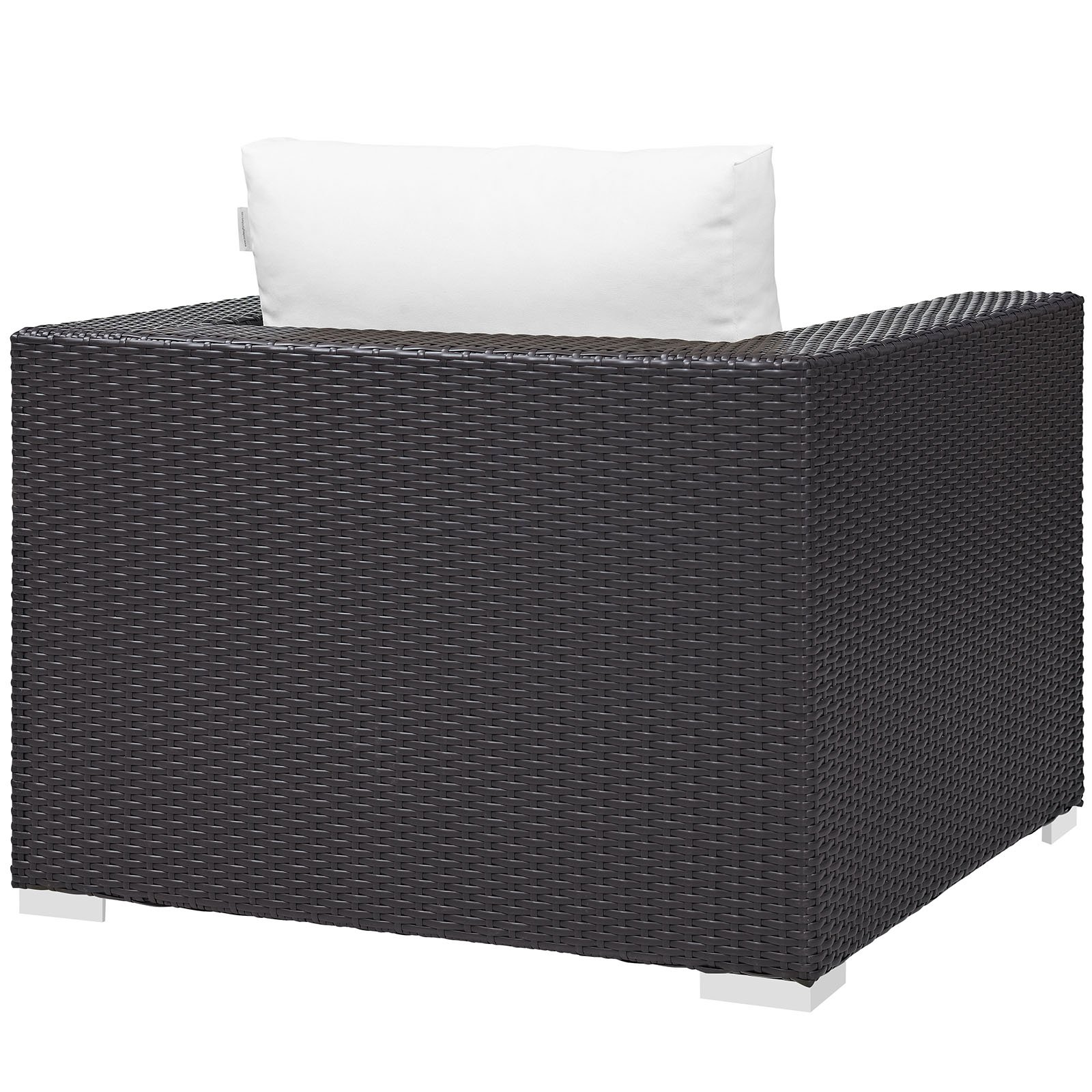 Modern Outdoor Patio Lounge Chair - White Wicker Rattan Armchair with Fabric Cushion for Garden, Balcony & Poolside Relaxation