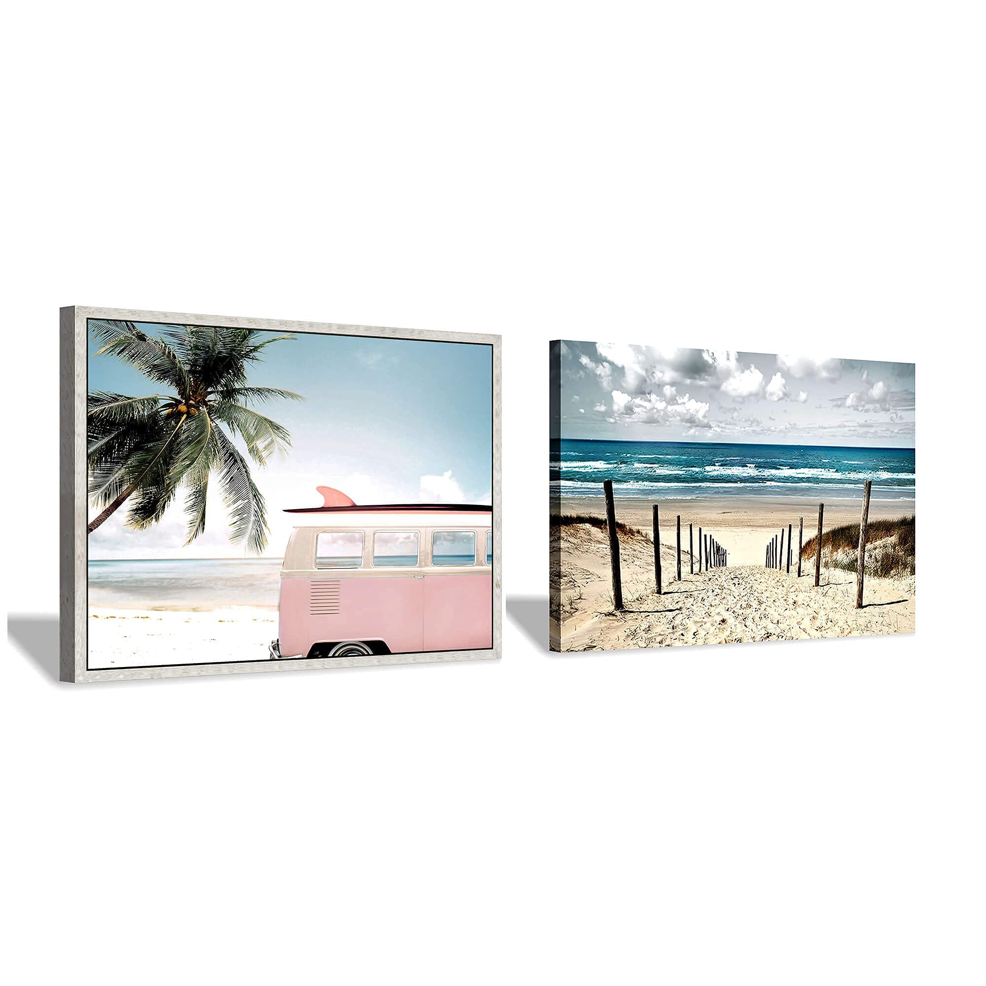 Coastal Beach Wall Art - Set of 2 Canvas Seascape Paintings for Living Room, Bedroom & Office Decor | Ocean Wave Landscape Prints