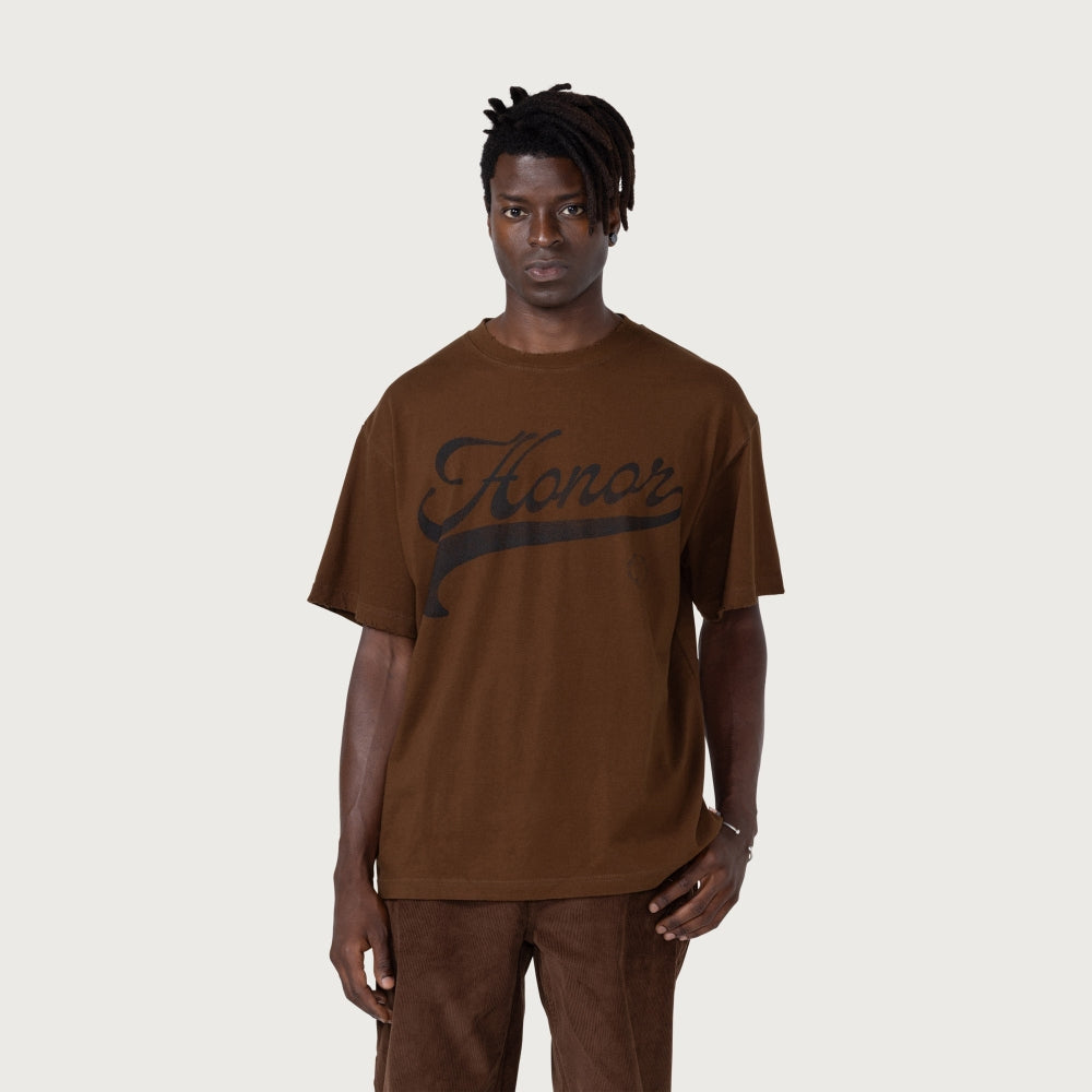 HONOR THE GIFT Holiday Script Short Sleeve T-Shirt Brown - Casual Wear for Summer & Gift Giving Occasions