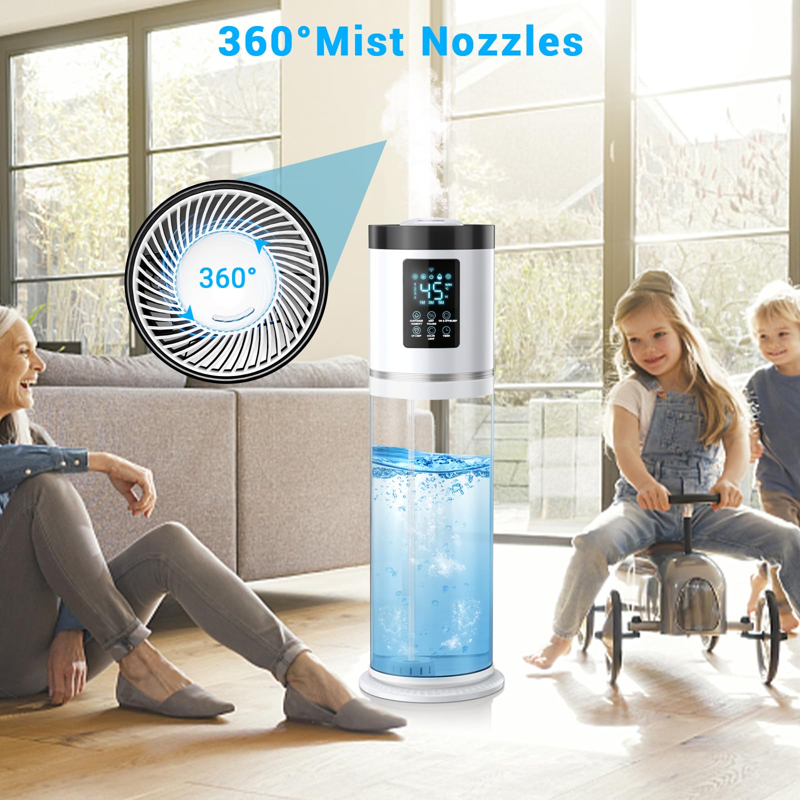 Ultrasonic Cool Mist Humidifier for Large Bedroom & Office - 8L (2.1Gal) Capacity with Clear Tank, 7-Color Ambient Light, Built-in Humidistat & Essential Oil Tray - Ultra Quiet (36dB) for Better Sleep, Air Comfort & Aromatherapy