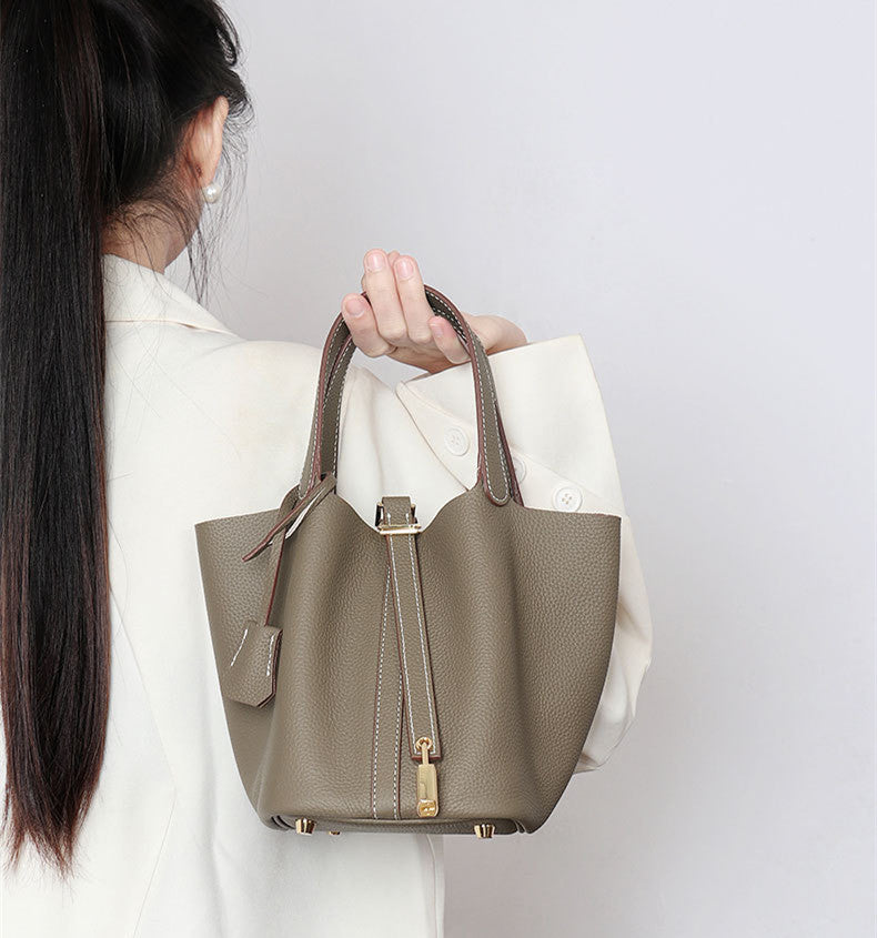 Stylish Genuine Leather Bucket Bag for Women - Trendy Crossbody Shoulder Handbag - Perfect for Work, Travel & Everyday Use