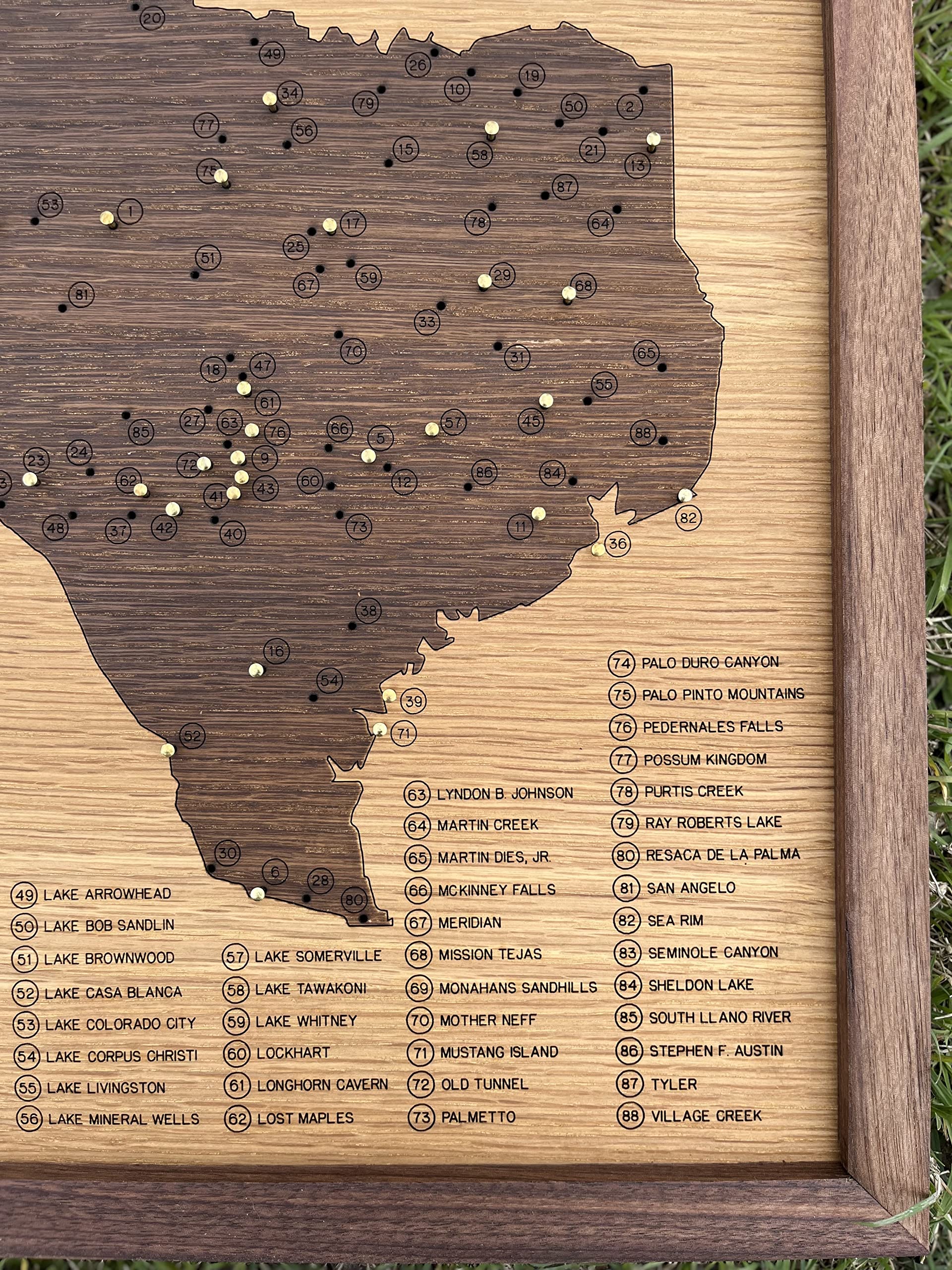 Texas State Parks Push Pin Map - Framed Wooden Travel Tracker for Texas Parks & Wildlife System with Brass Pins - Perfect for Road Trips, Camping Gifts & Adventure Decor