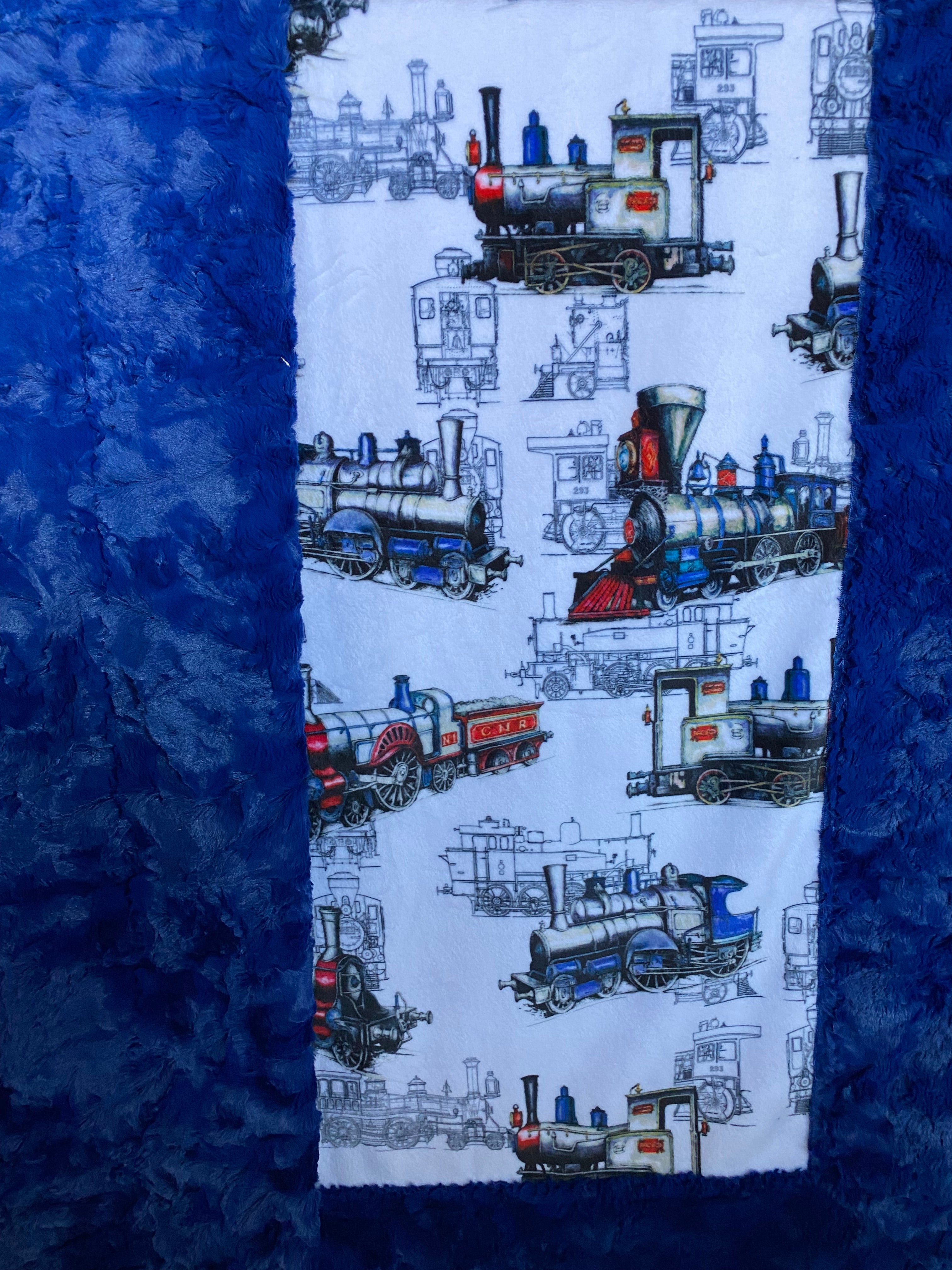 Locomotive Design Midnight Blue Marble Minky Blanket 53x63 - Soft Cozy Throw Blanket for Bed, Sofa & Travel - Perfect Gift for Train Lovers
