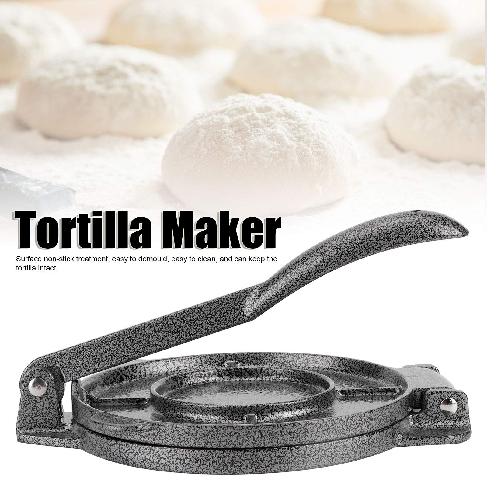 6.5 Inch Cast Iron Tortilla Press - Heavy Duty Tortilla Maker for Flour, Roti & Dough | Pre-Seasoned with Flaxseed Oil | Perfect for Mexican, Indian & Latin American Cuisine | Home Kitchen & Restaurant Use