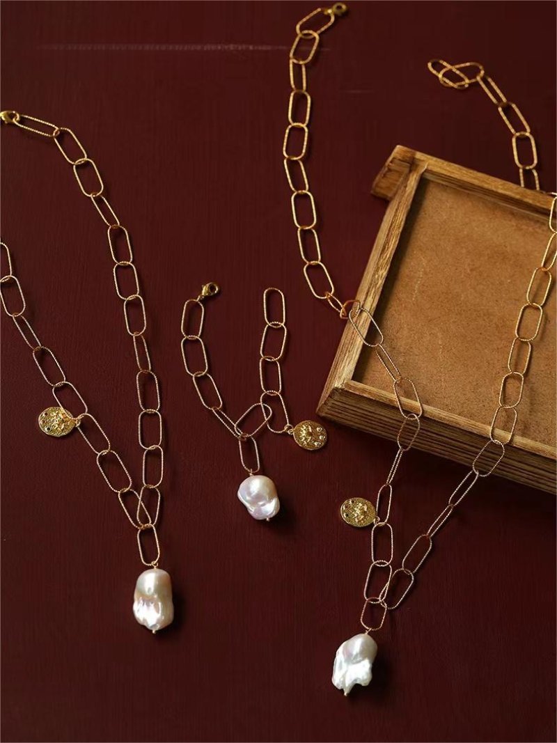 Elegant Metal Thick Chain Baroque Pearl Charm Bracelet for Women - Perfect for Weddings, Parties & Everyday Fashion Accessories