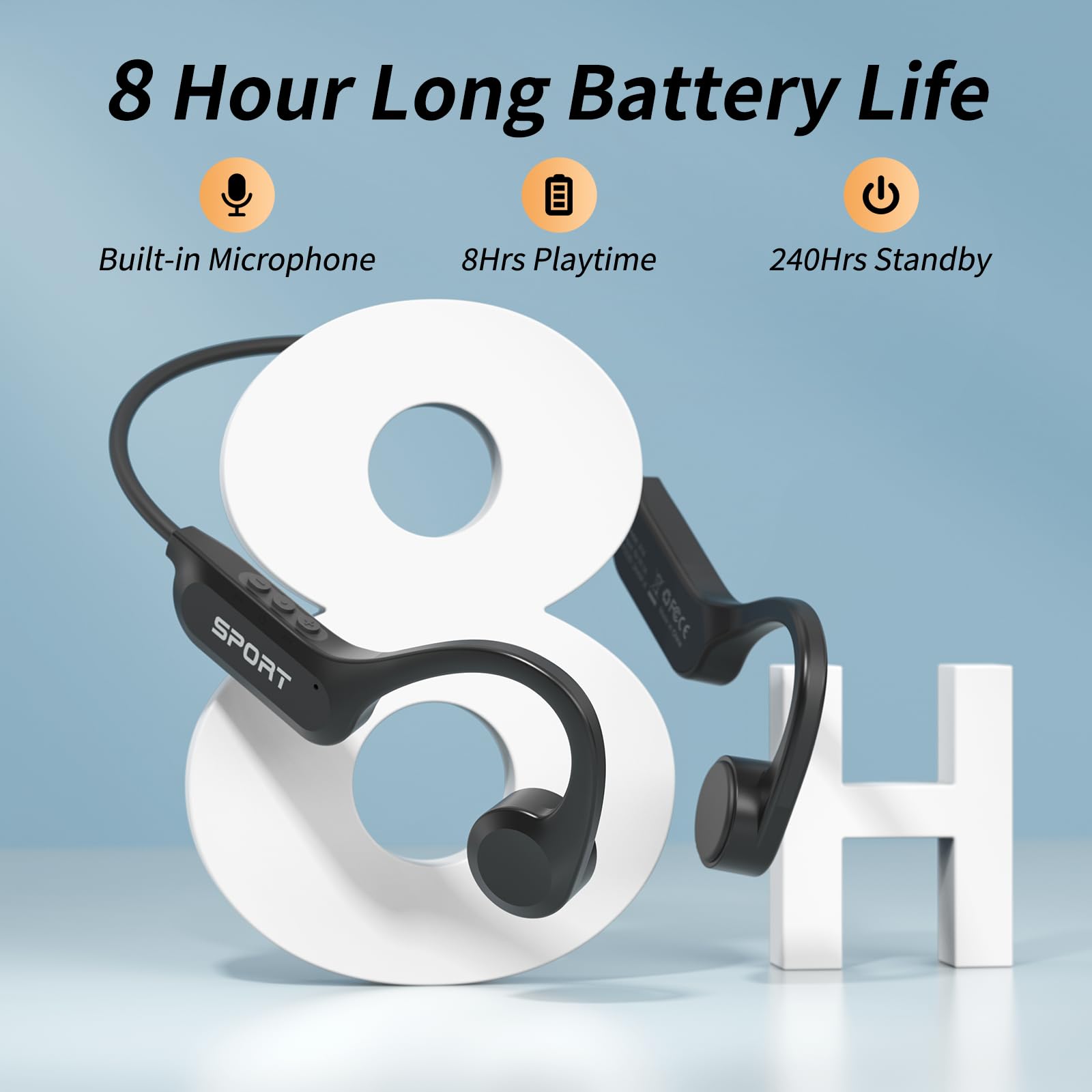 CXK Bone Conduction Bluetooth 5.3 Headphones - Open Ear Wireless Headset with Built-in Mic, HD Sound & 8H Playtime, IPX6 Waterproof for Running, Cycling, Gym Workouts - Perfect for Outdoor Sports & Commuting