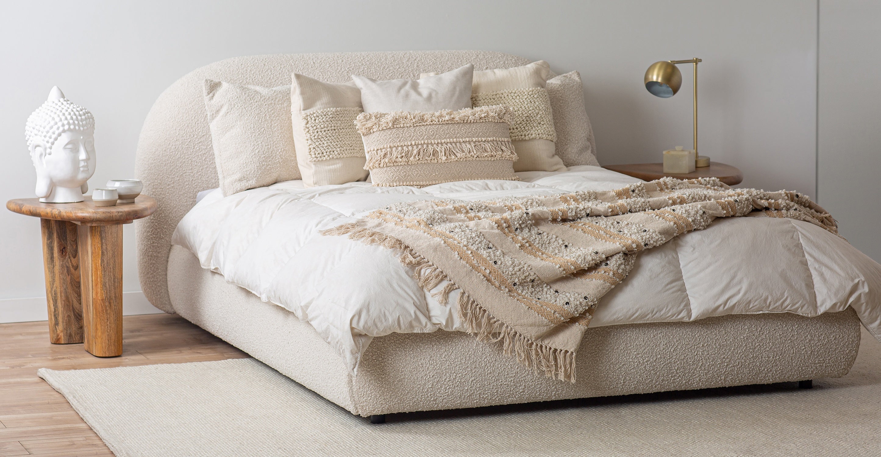 Genoa Queen Size Bed Frame - Modern Platform Bed with Upholstered Headboard, Sturdy Wooden Slats - Perfect for Master Bedroom, Guest Room, or Apartment