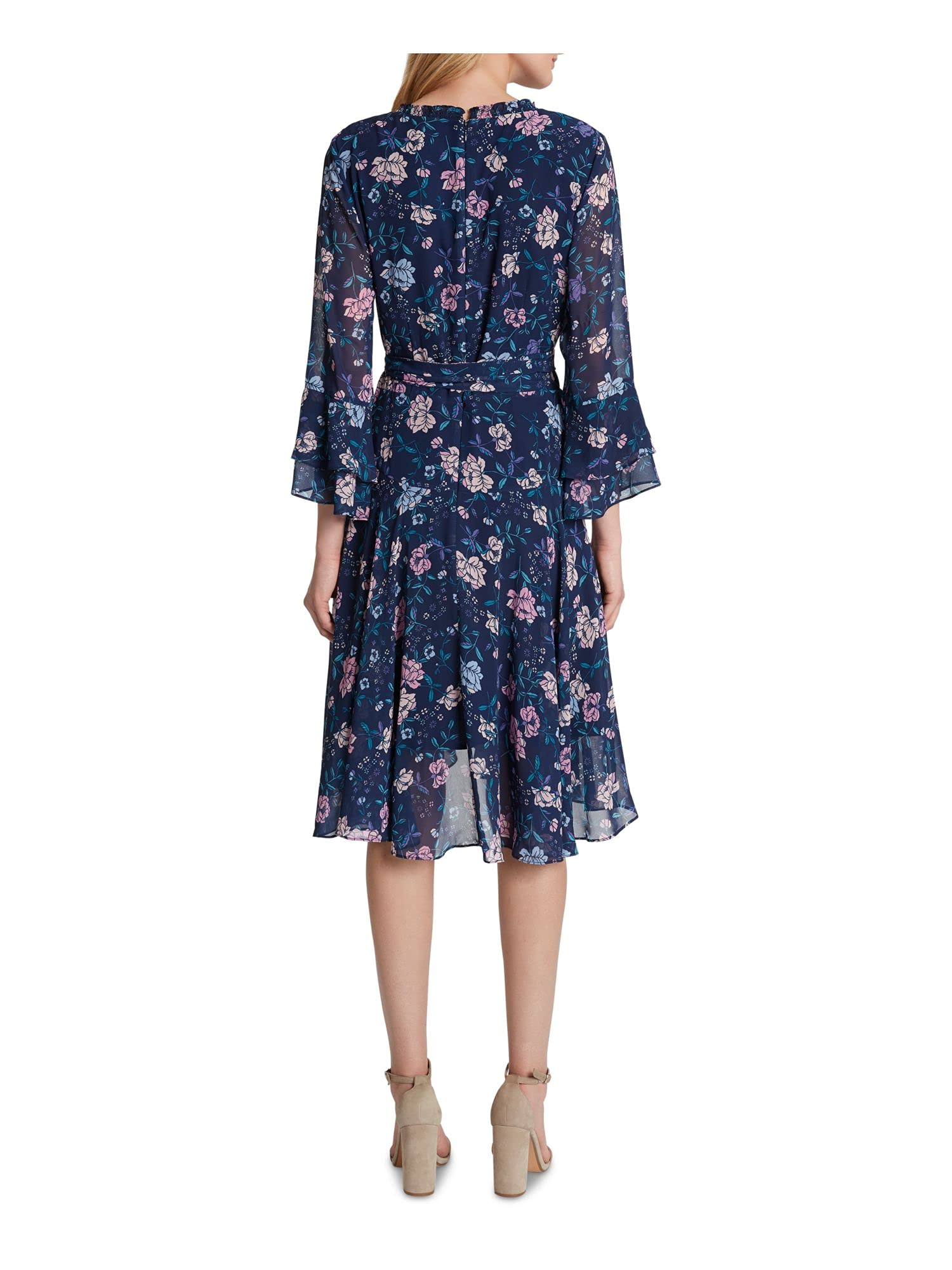 Tahari ASL Women's Long Sleeve Floral Smocked Wrap Dress - Elegant Flowy Midi Dress for Work, Party & Special Occasions