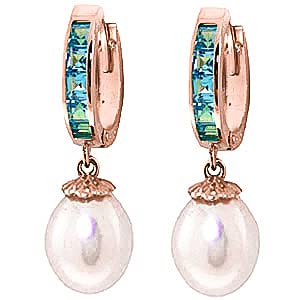 14K Solid Gold Hoop Earrings with Blue Topaz & Pearls | Galaxy Gold GG | Elegant Jewelry for Women | Perfect for Weddings, Parties & Special Occasions