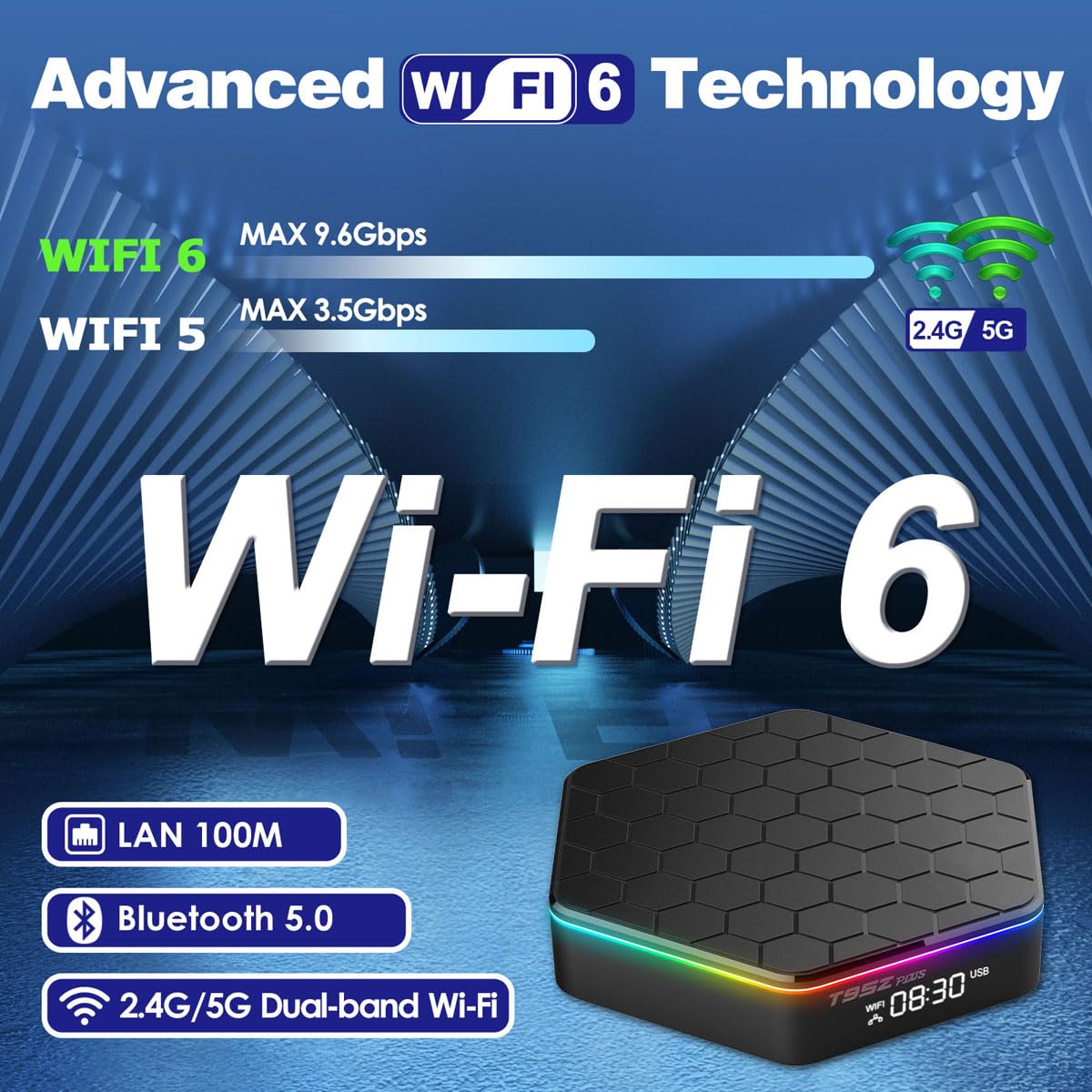 2025 T95Z Plus Android TV Box 12.0 - 6K Ultra HD, 4GB RAM 64GB ROM, H618 Chip, Dual WiFi 2.4G/5G, Bluetooth 5.0, HDR10+, 3D Support - with Mini Wireless Keyboard - Perfect for Streaming Netflix, Hulu, and Gaming on Your Smart TV