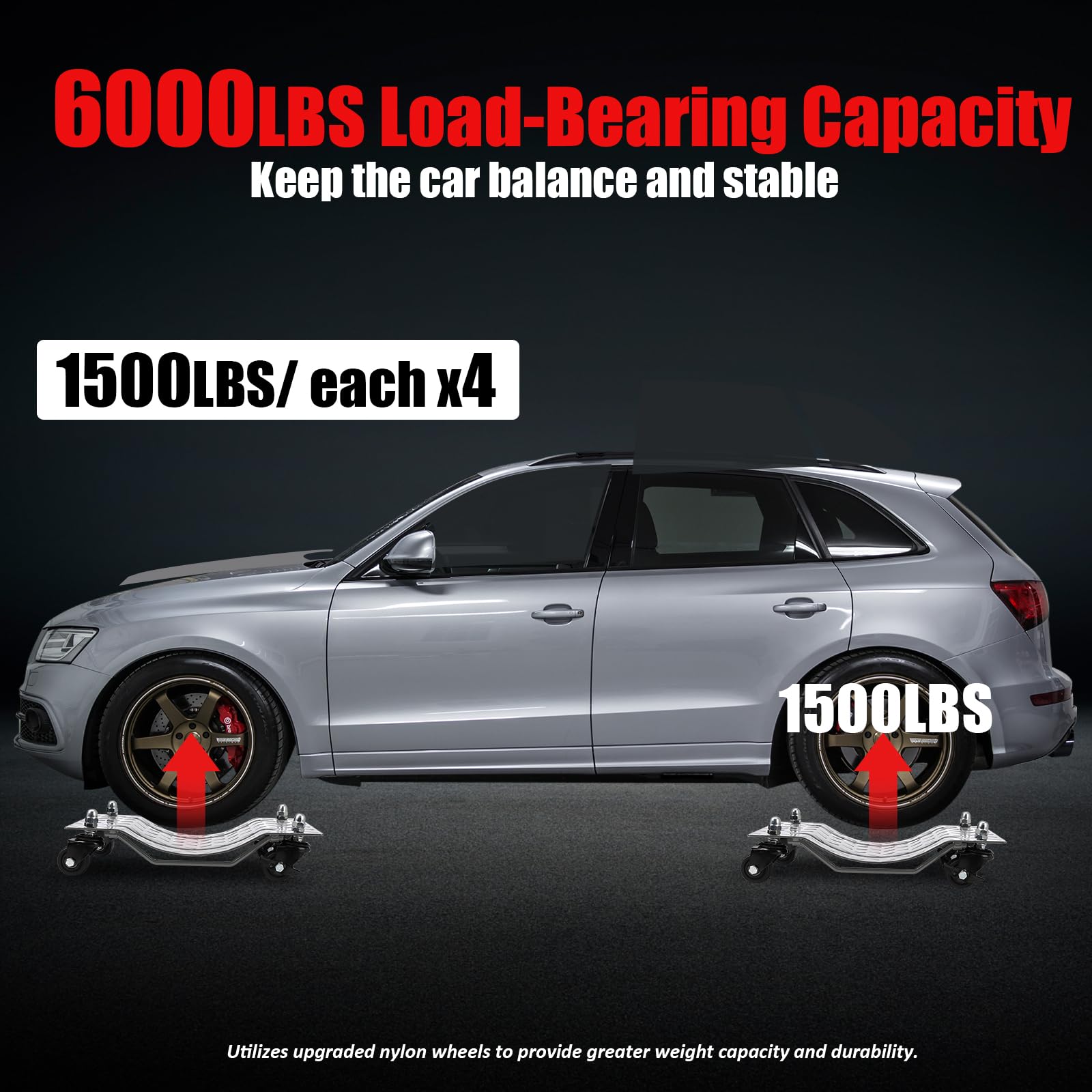 Heavy Duty Car Dolly 4-Pack - 6000 lbs Capacity Wheel Dolly with Brakes for Moving & Car Repair | Vehicle Dollies for Tires | Garage & Auto Shop Use