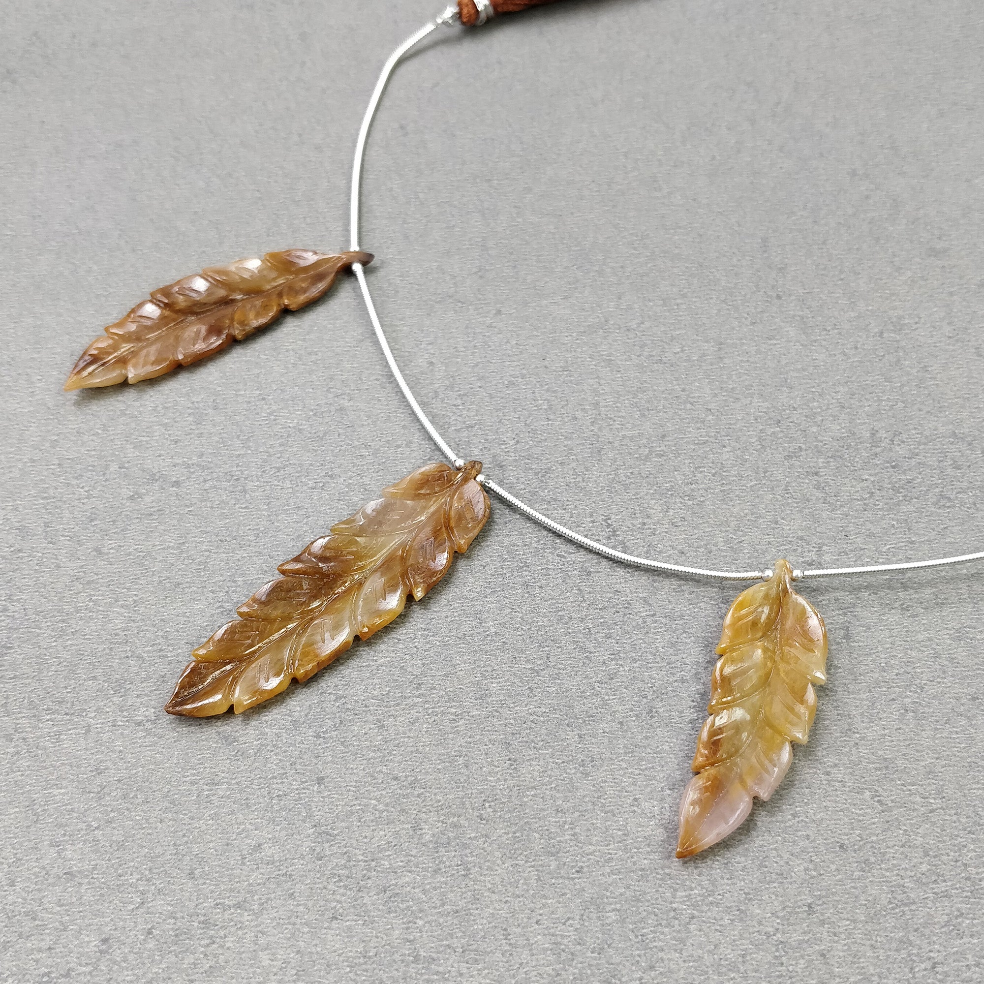 Natural Untreated Bi-Color Sapphire Loose Beads - 54.50cts Hand-Carved Leaf Shape (43x14mm & 54x16mm) | Multi-Gemstone Jewelry Making Supplies for Necklaces, Bracelets & DIY Crafts