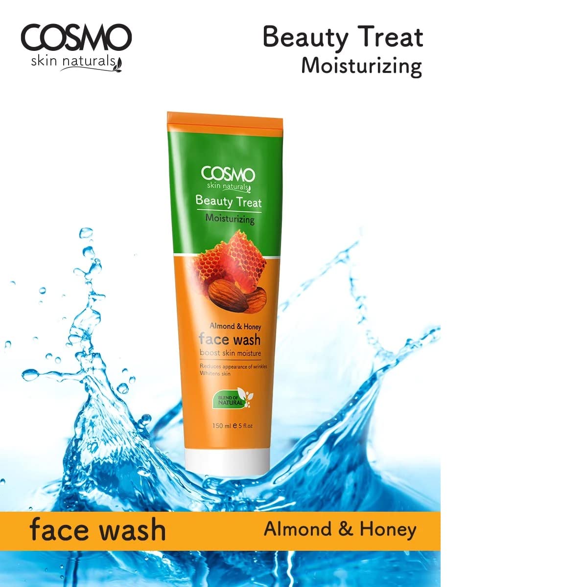 COSMO-BEAUTY TREAT Moisturizing Almond & Honey Face Wash 75ml - Natural Ingredients for Wrinkle Reduction - Unisex Halal Cruelty-Free Cleanser - Perfect for Daily Skincare Routine & Sensitive Skin Care
