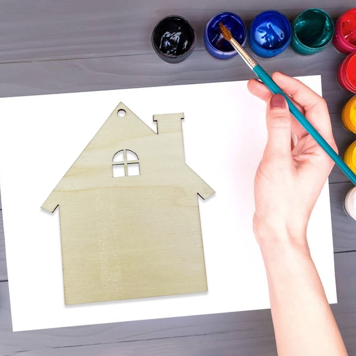 20pcs 4 Inch Unfinished Wooden House Cutouts - DIY Craft Wooden House Shapes for Painting, Decorating & Hanging Ornaments - Perfect for Home Decor, Scrapbooking & Christmas Tree Decorations