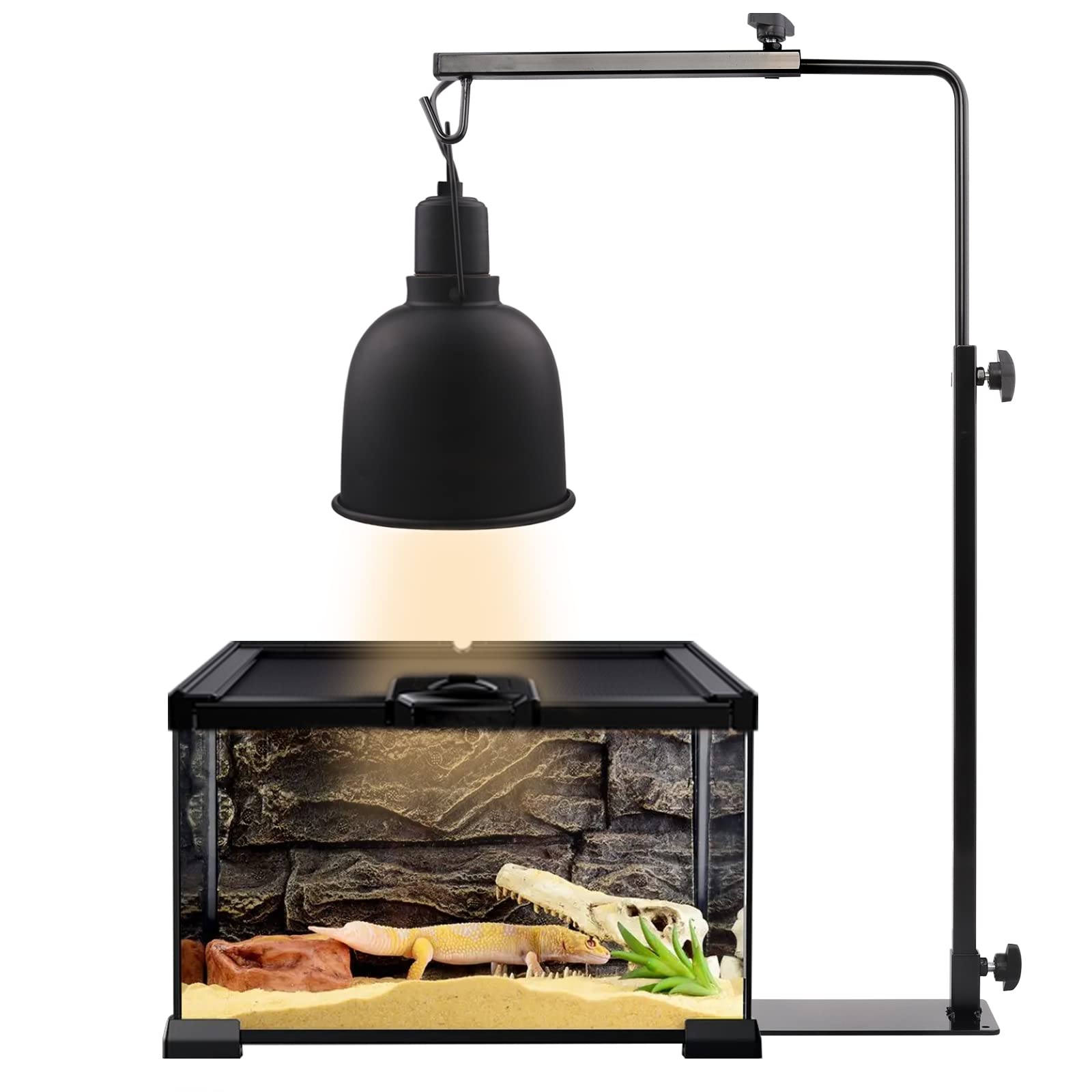 Adjustable Reptile Heat Lamp Stand with Fixture - Heavy Duty Floor Holder for Reptile Terrarium Lighting - Perfect for Lizards, Snakes & Turtles Enclosures