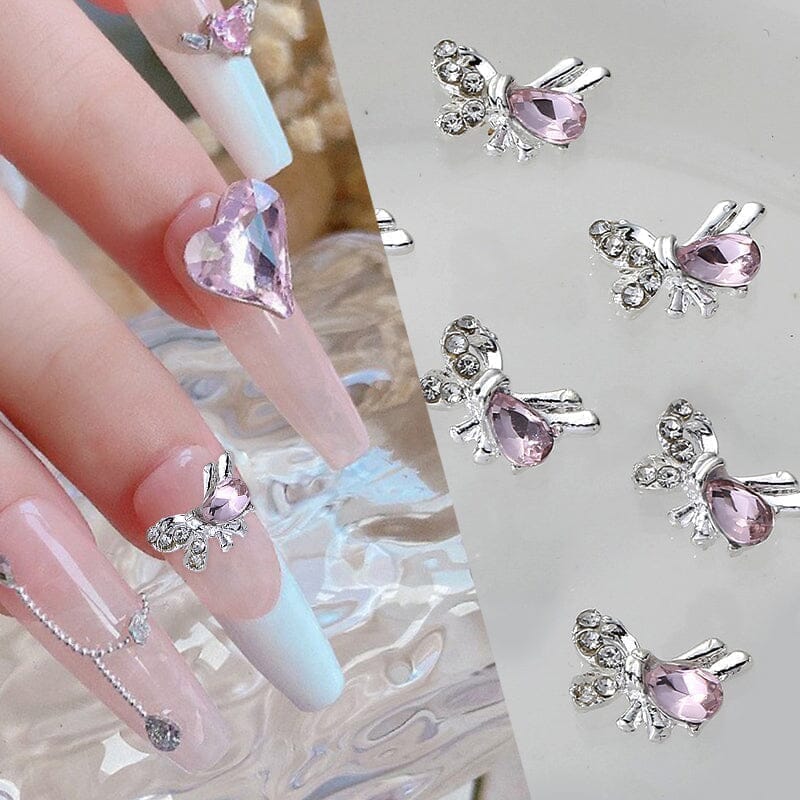3D Pink Butterfly Rhinestones Alloy Nail Art Decorations - 12PCS for DIY Manicure, Nail Salon & Party Glam Looks