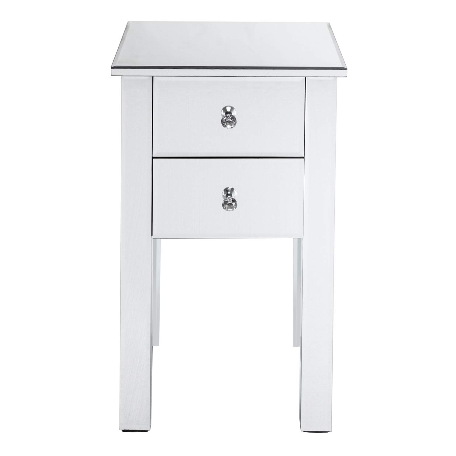 Modern & Contemporary Silver Mirrored 2-Drawer Nightstand - Bedside Table with Storage for Bedroom, Living Room & Guest Room Decor