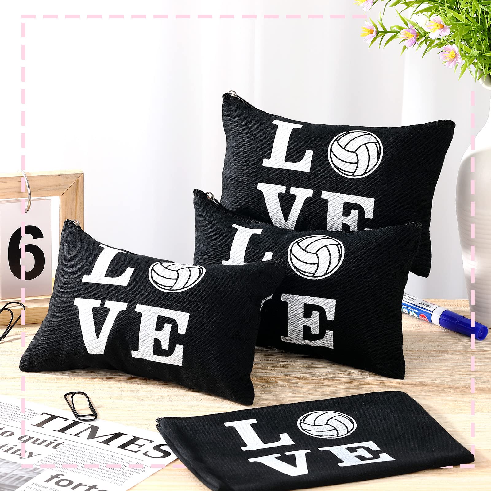 18-Piece Volleyball Pouch Set - Cute Canvas Makeup Bag Organizer with Zipper, Travel Toiletry Case for Women & Players - Perfect Volleyball Team Gifts, Cosmetic & Pencil Storage - Ideal for Sports Travel, Gym Essentials & Team Events