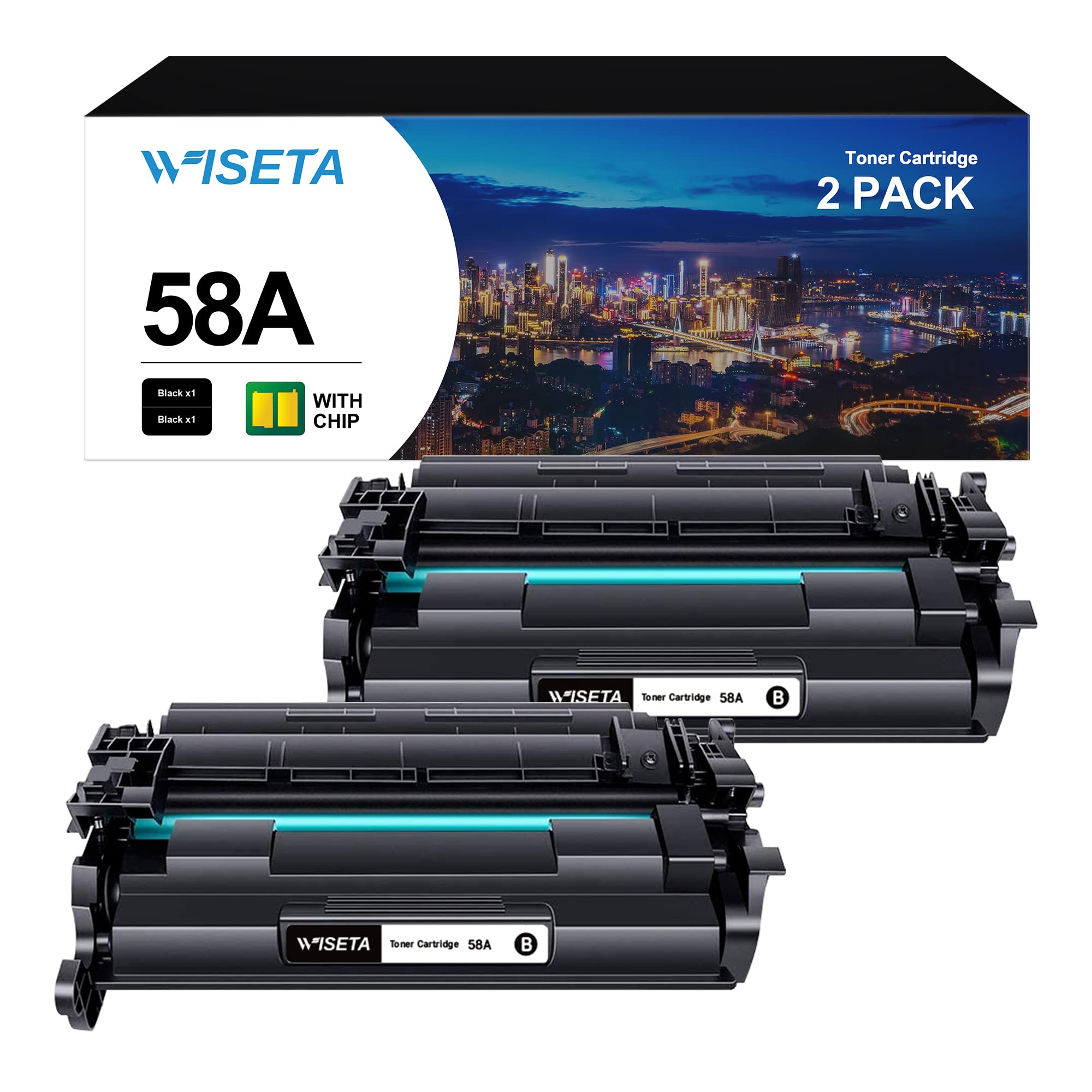 WISETA 58A Toner Cartridge Replacement for HP CF258A 58X - Compatible with LaserJet Pro M404n/M404dn/MFP M428fdw/M428fdn/M428dw/M404dw, Enterprise M406dn/M430f Printers (2-Pack Black) - 12.8 x 7.5 x 7.7 Inches - Ideal for Office Printing & High-Volume Document Needs