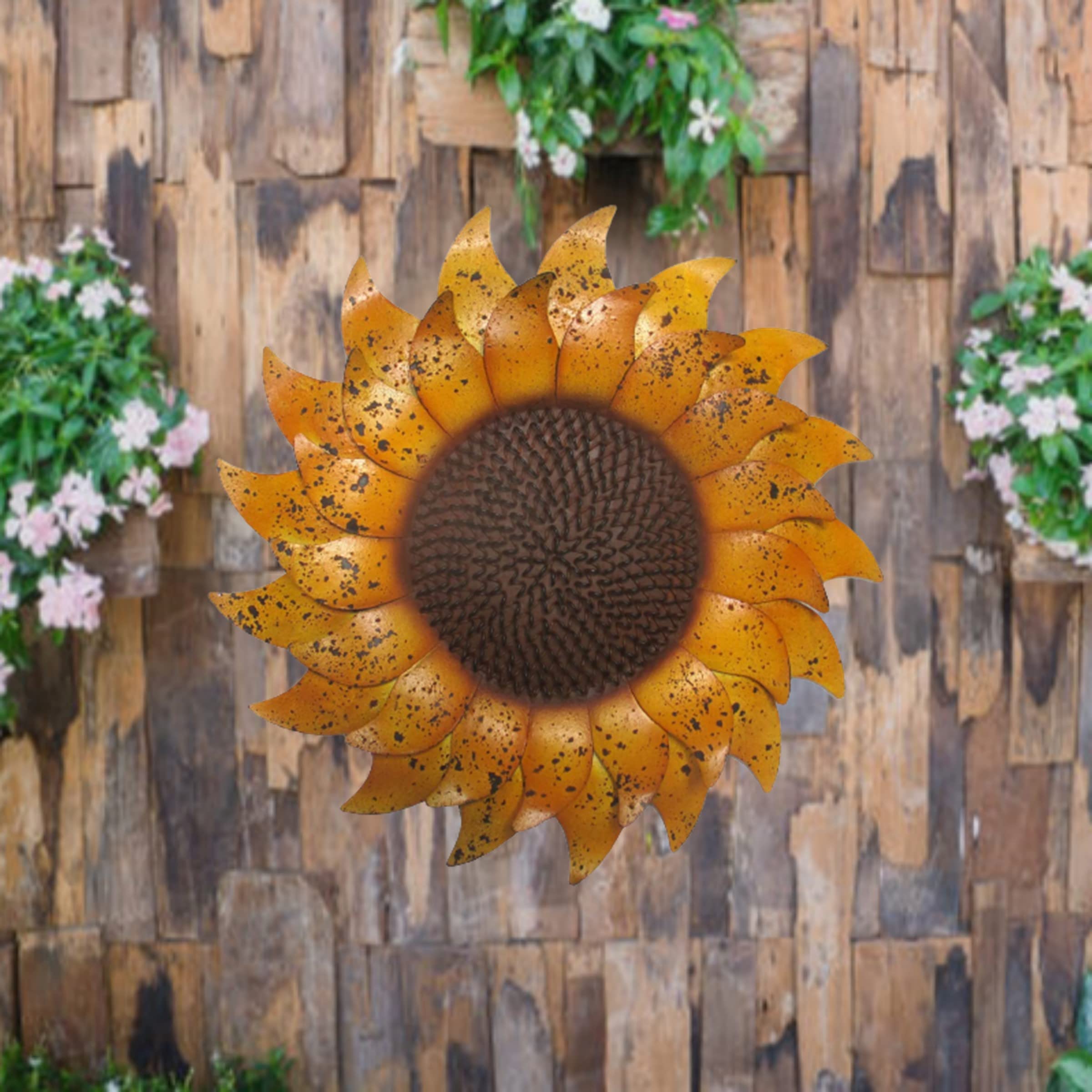 16-inch Yellow Metal Sunflower Wall Decor - Vibrant Floral Home & Garden Art for Living Room, Bedroom, or Office