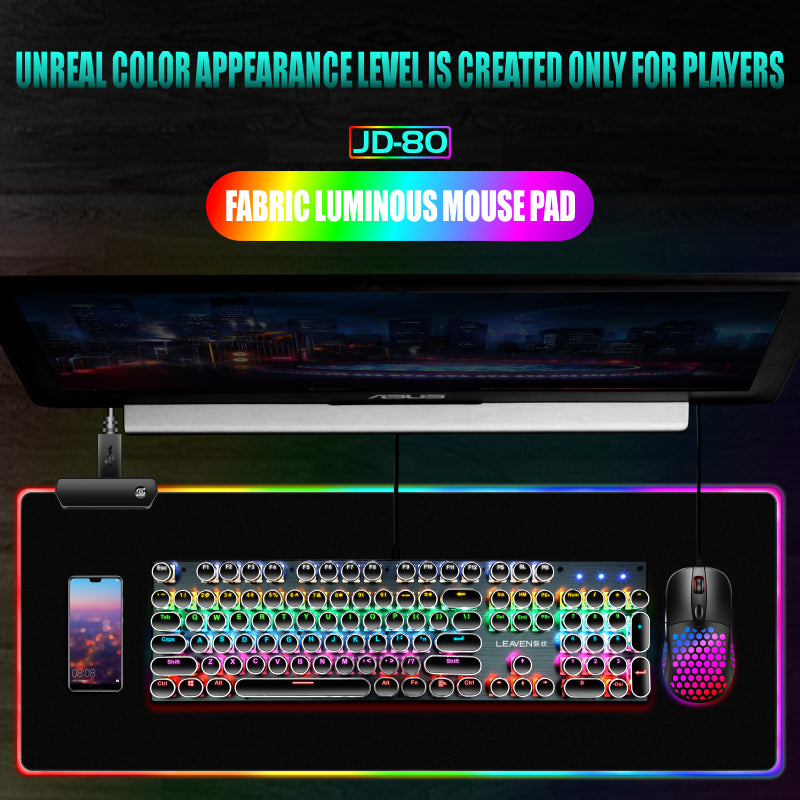 RGB LED Gaming Mouse Pad - Large Waterproof Non-Slip USB Mousepad (90x40cm/80x30cm/25x30cm) with 7 Color Lighting - Perfect for PC Gaming Setup, Office Work & Computer Desks