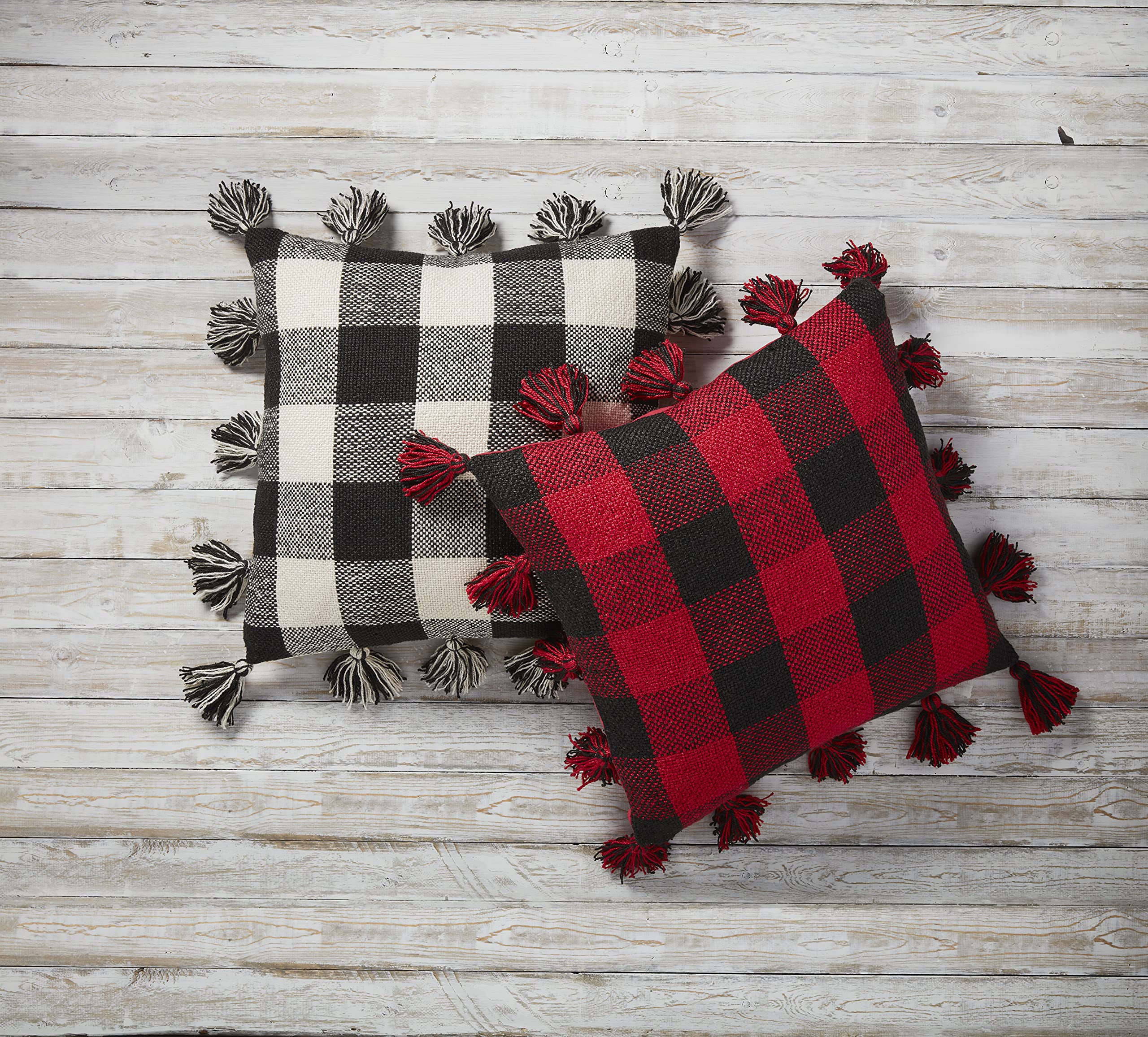 Mud Pie Large Buffalo Check Pillow - Red Plaid Farmhouse Decor for Couch, Bed, or Living Room - Cozy Home Accent Throw Pillow for Sofa and Seasonal Decor