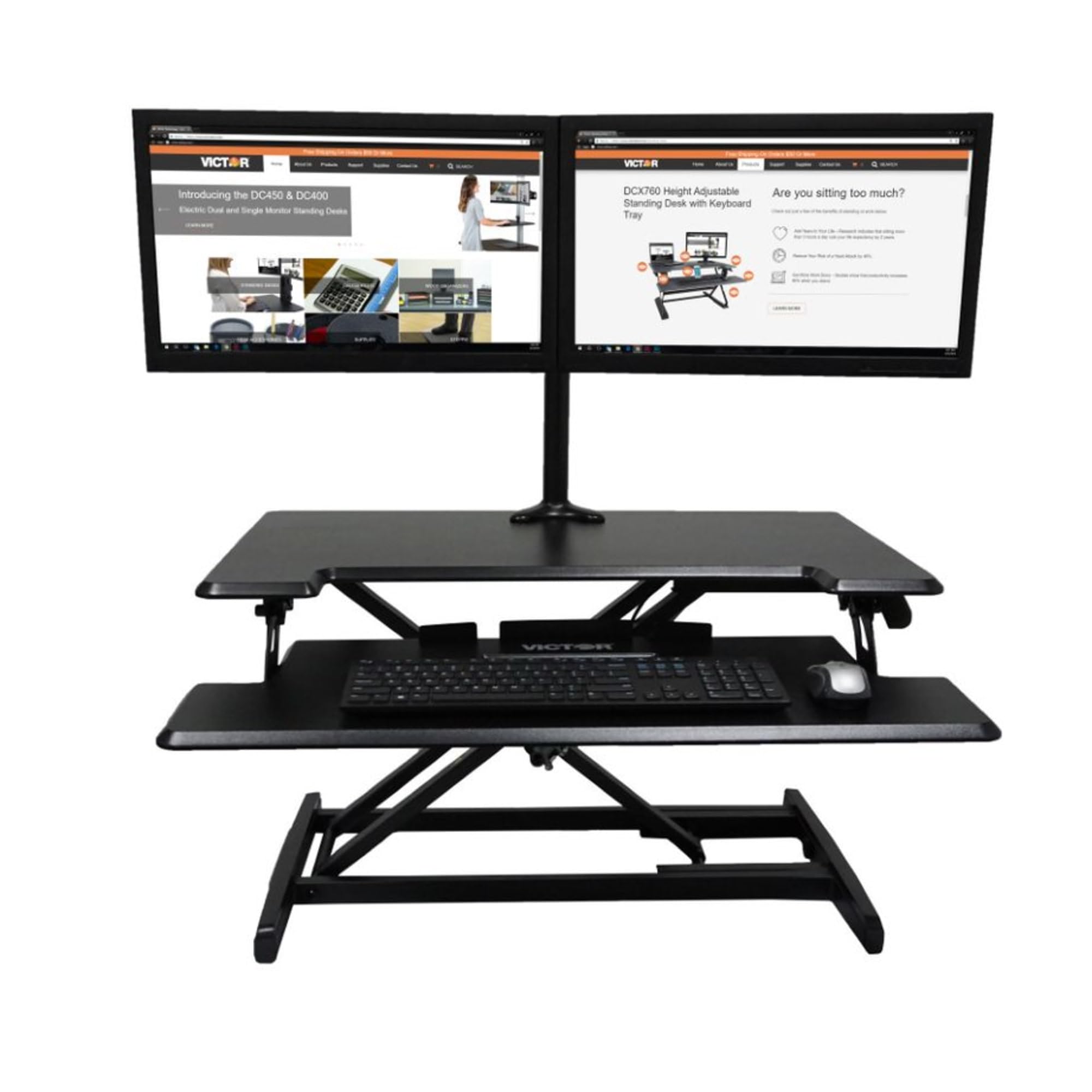 Victor DCX610 Height Adjustable Compact Standing Desk - Black, 33” Wide Sit-Stand Dual Monitor Workstation with Laptop Riser | Ergonomic Home Office Desk for Work from Home & Gaming Setup | Compatible with Most Monitor Arms