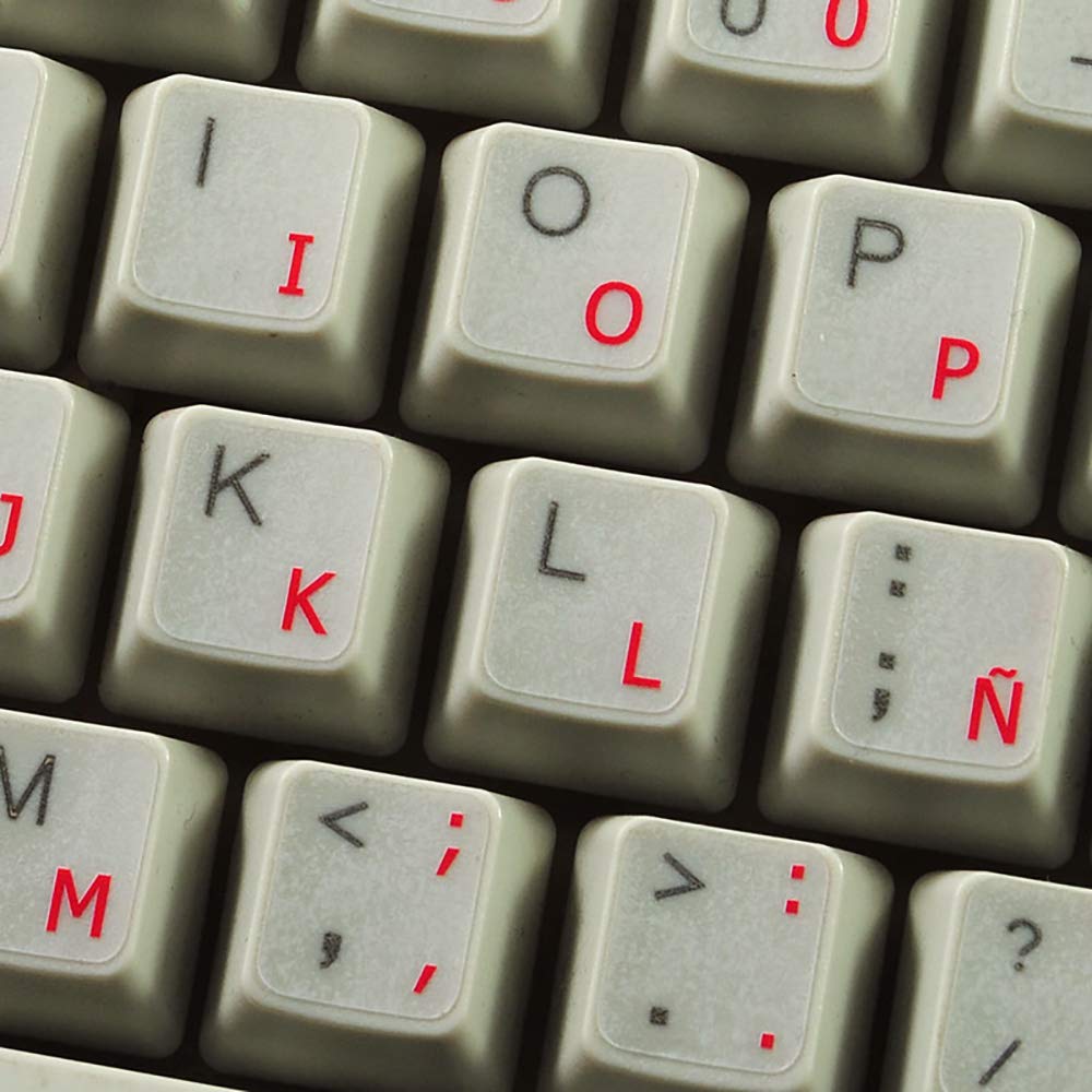 Spanish Keyboard Stickers - Red Letters on Transparent Background for Laptops & PCs