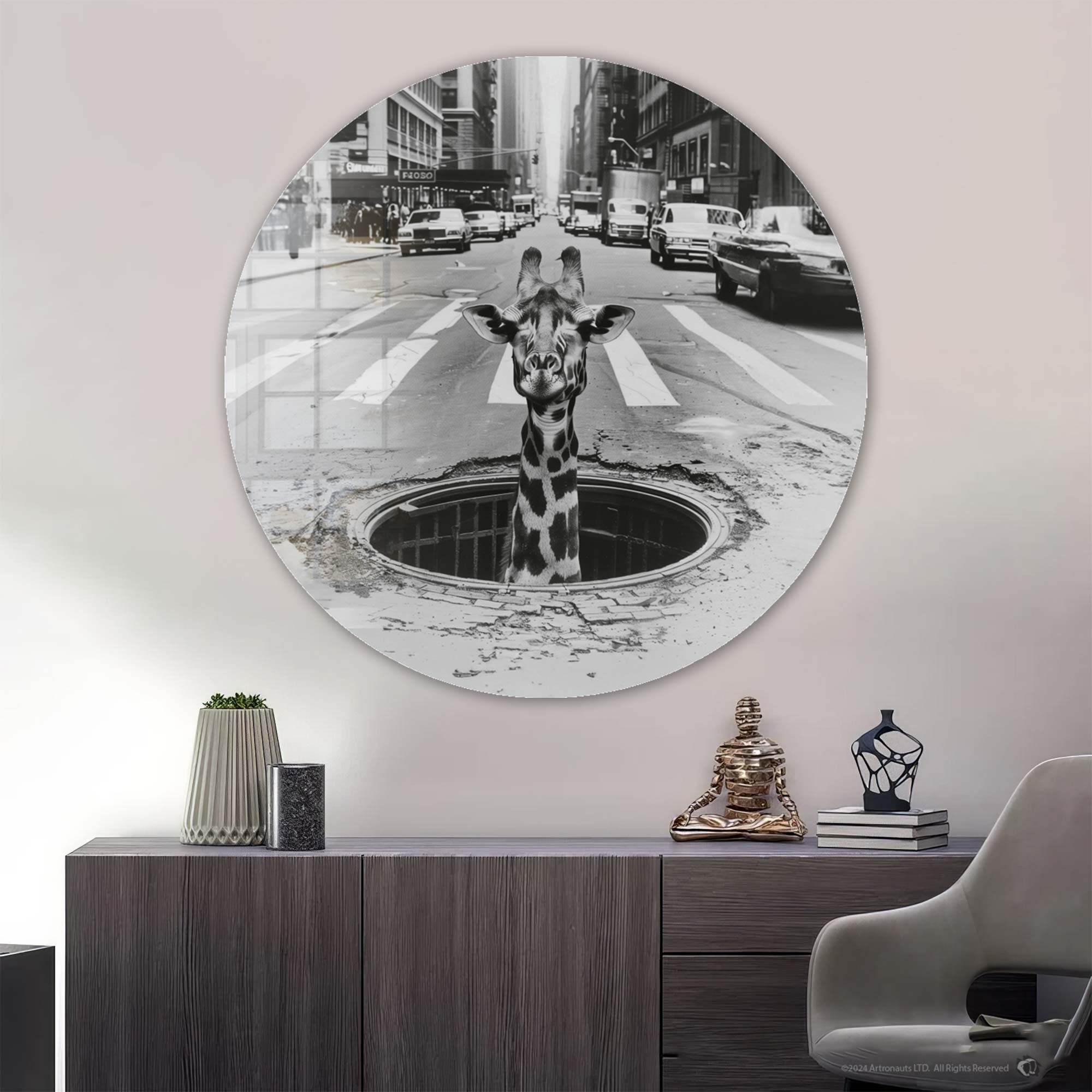 Peek a Giraffe Rounded Glass Wall Art - Elegant Home Decor for Living Room, Nursery & Office