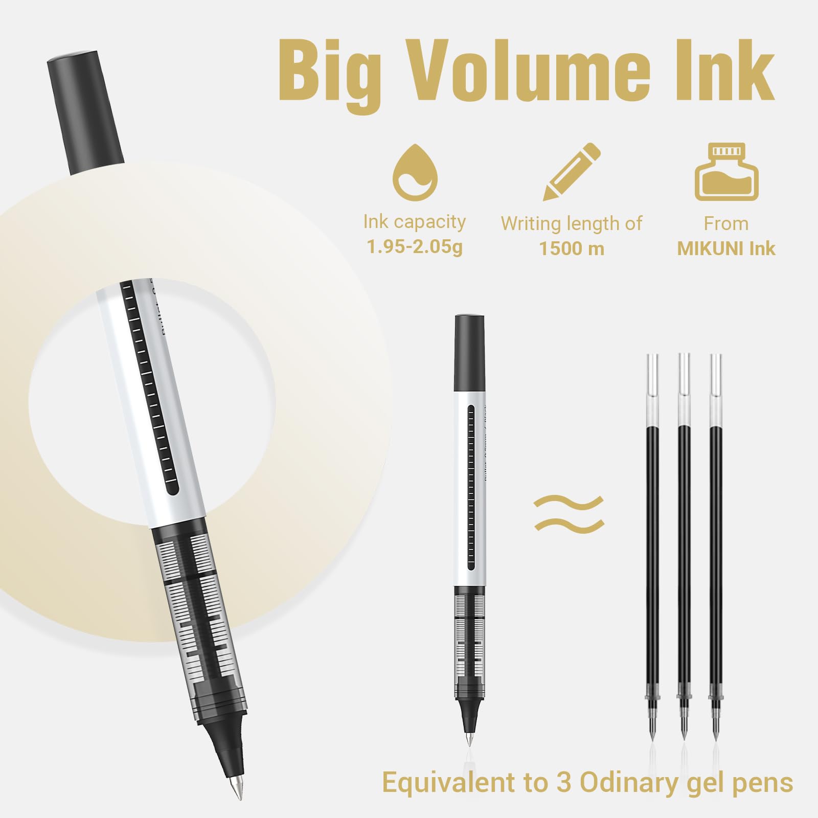 APOGO 16 Pack Black Gel Rollerball Pens - 0.5mm Fine Point Liquid Ink Pens for Smooth Writing, Signatures & Note Taking - Premium Office & School Stationery Supplies (Great for Business, Journaling, Exams & Gift Giving)