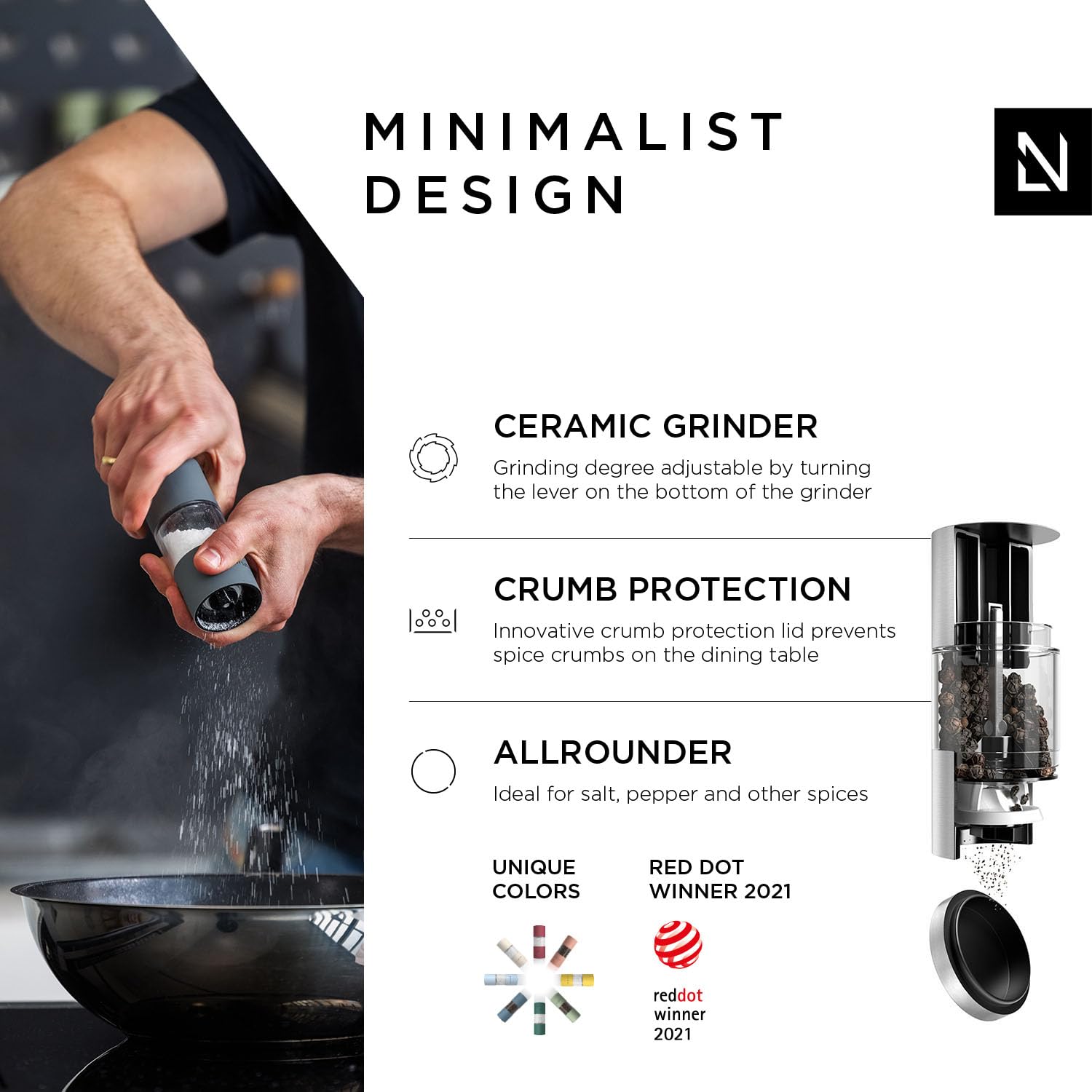Premium Stainless Steel Salt and Pepper Grinder Set - Adjustable Ceramic Mill with Manual Design - 2 Piece Kitchen Essential for Cooking, Dining & Gifting - Perfect for Home, Restaurant & Outdoor Use