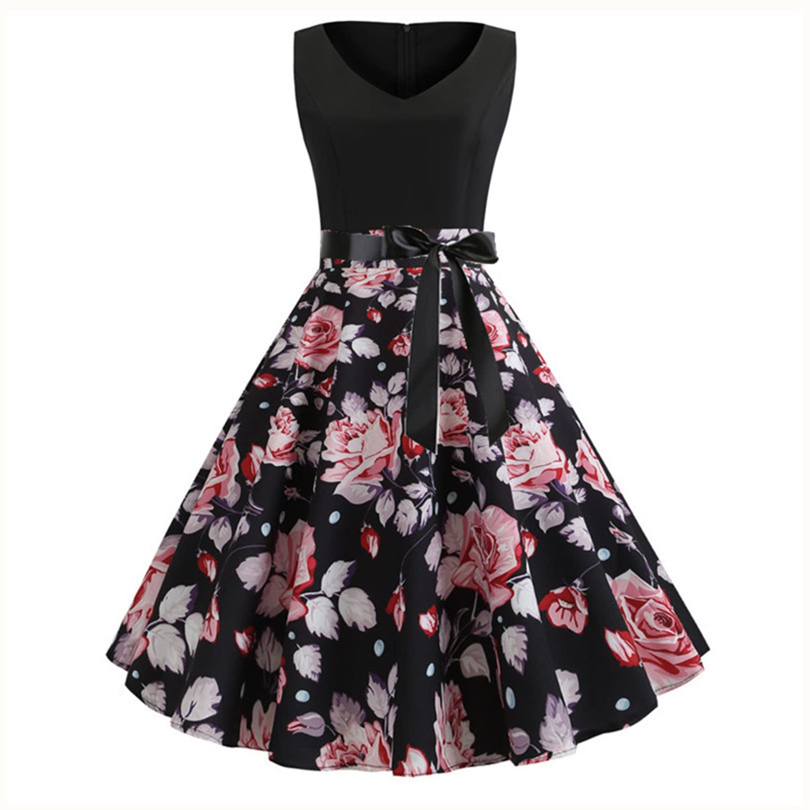 Vintage 1950s Women's Sleeveless Halter Cocktail Dress - 50s Style Summer Casual Loose Fit Dress for Parties, Weddings & Retro Events