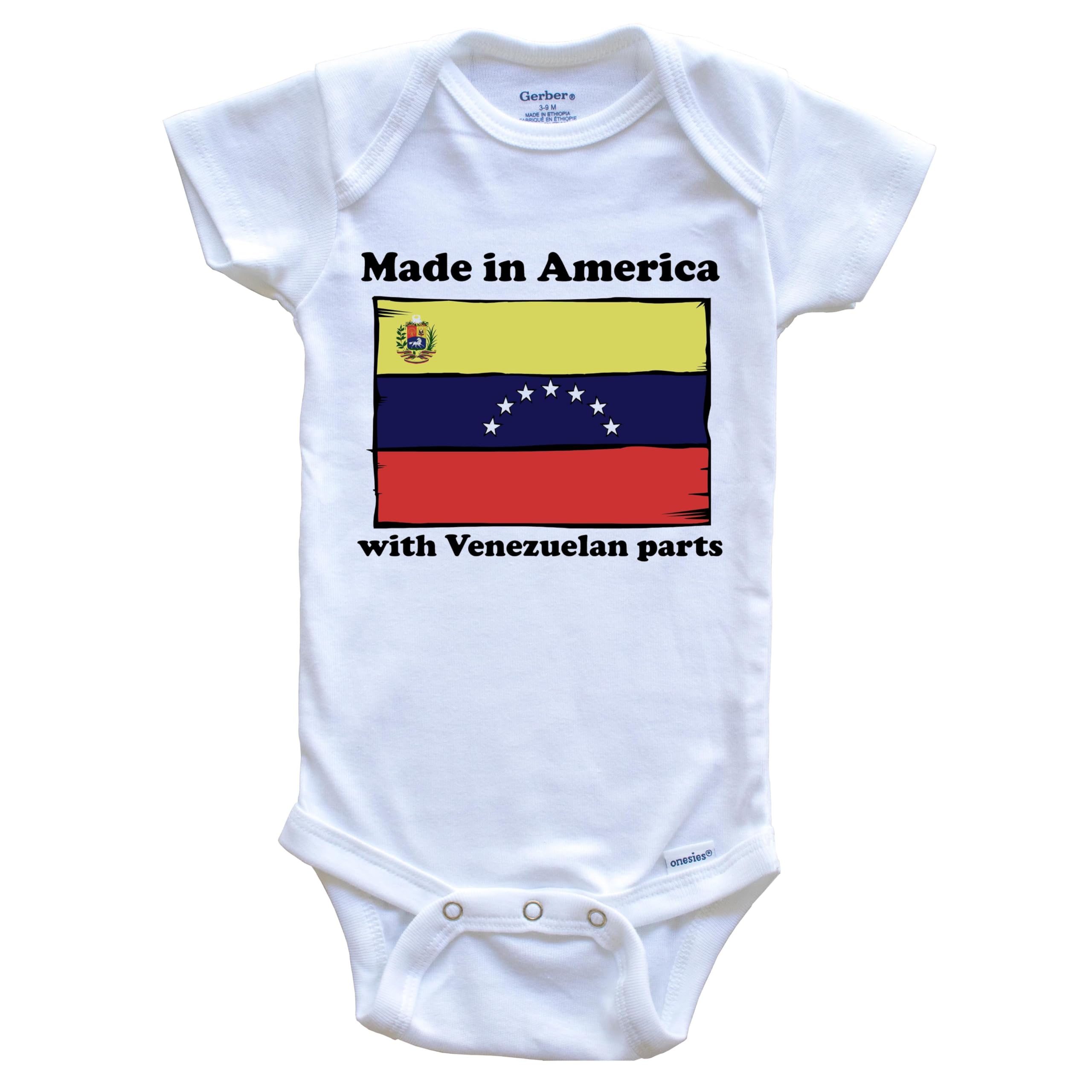 Funny Venezuela Flag One Piece Baby Bodysuit - American Made with Venezuelan Parts | Perfect for Cultural Celebrations, Family Photos & Proud Heritage Moments