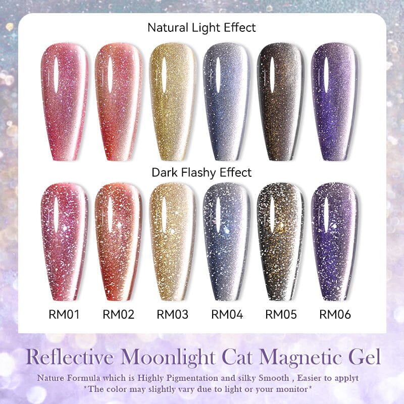 6 Colors Reflective Moonlight Cat Magnetic Gel Nail Polish Set - 10ml Each for Long-Lasting Manicure, Perfect for Nail Salon & Home DIY Nail Art