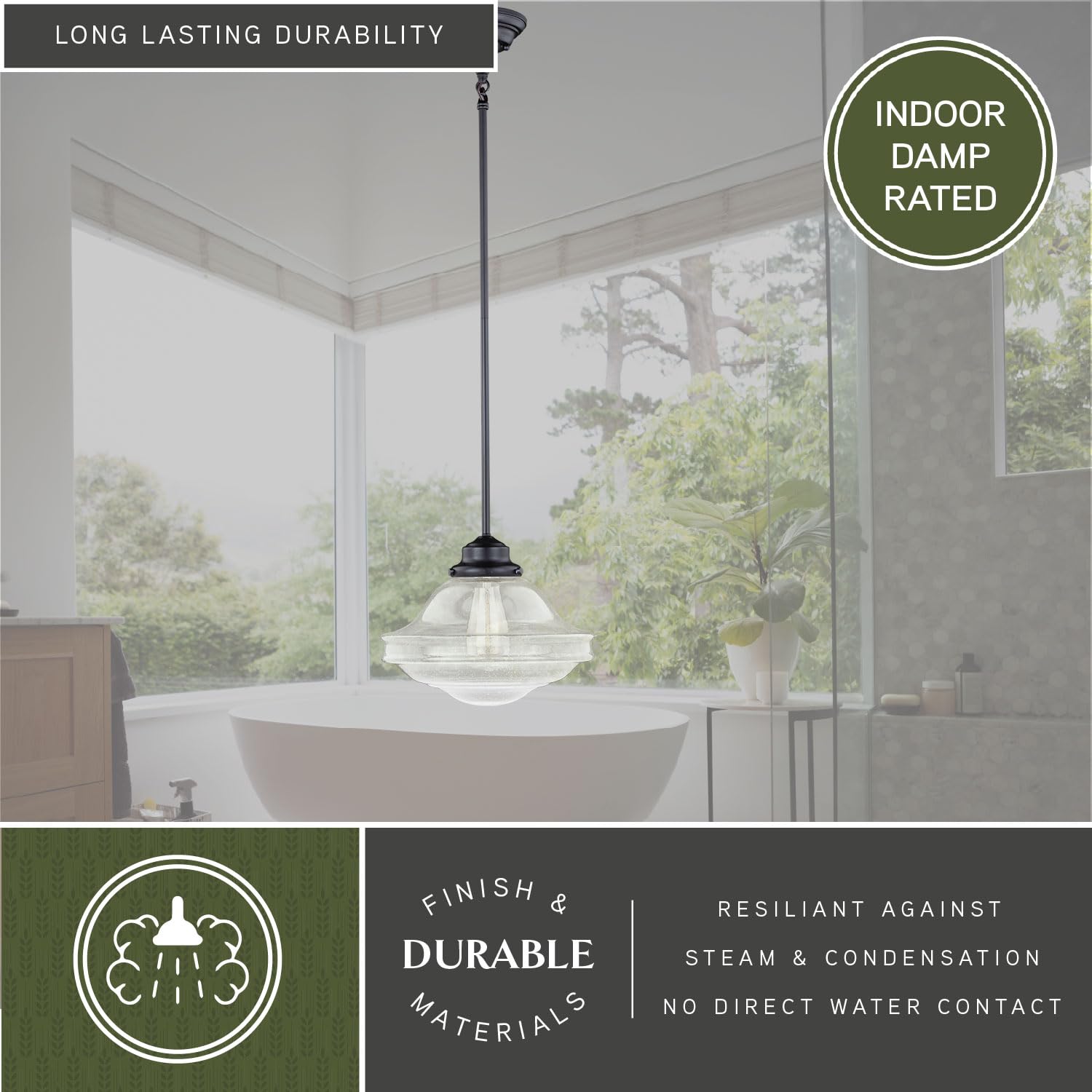 VAXCEL Huntley 1-Light Bronze Farmhouse Pendant Light with Clear Glass Shade - Perfect for Kitchen Island, Dining Room, and Entryway Lighting