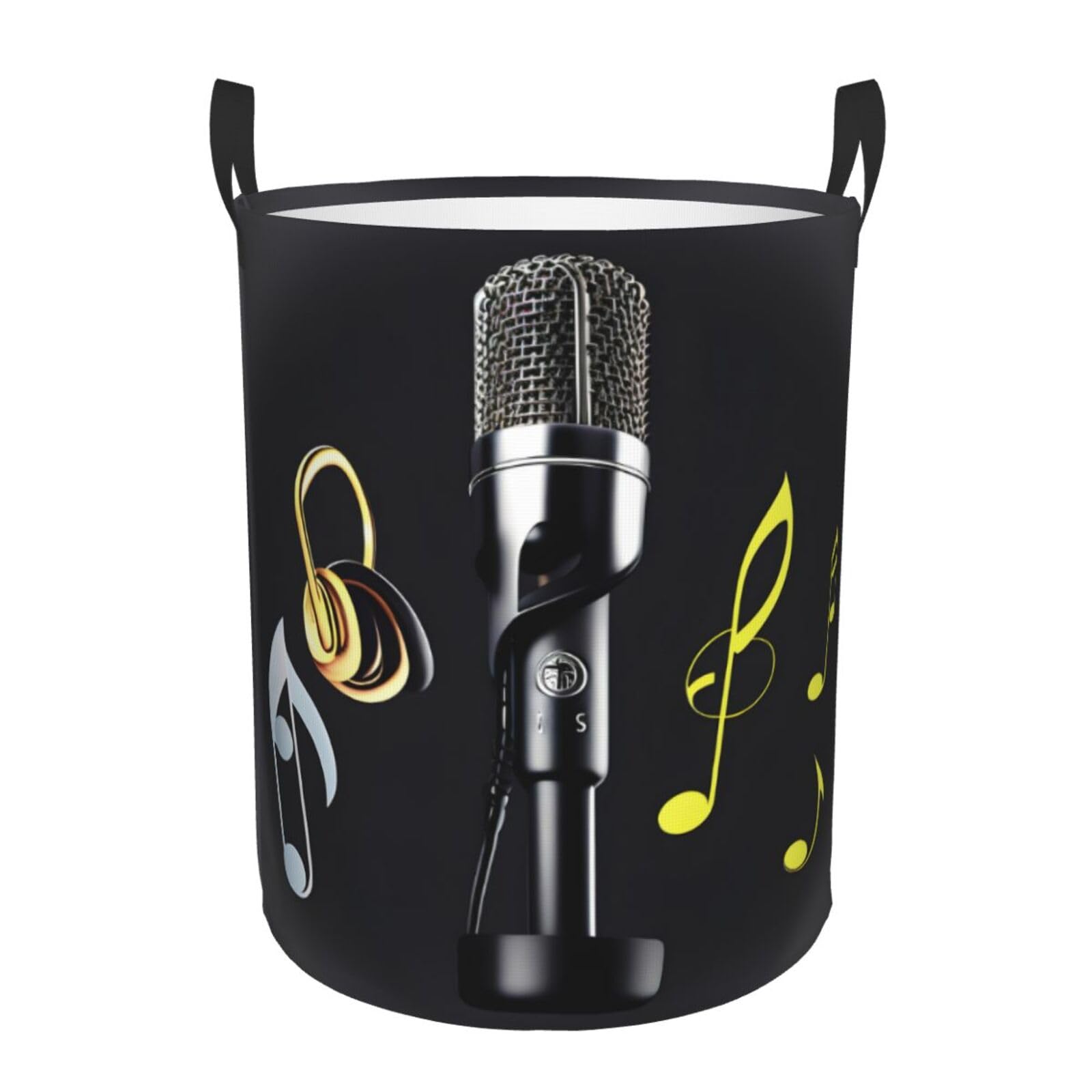 Round Laundry Hamper with Musical Notes & Handles - Perfect for Bedroom, Home Organization | Stylish & Functional Storage Basket for Clothes, Toys & More