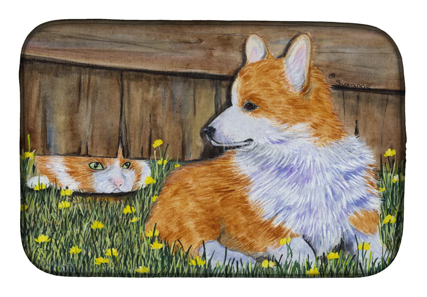 Premium Absorbent Corgi Dog Design Dish Drying Mat - 14
