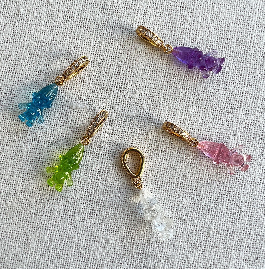 Norwegian Lucky Troll Translucent Pendant with Pave Gold Connector - Perfect for Necklaces, Bracelets & Gift Giving